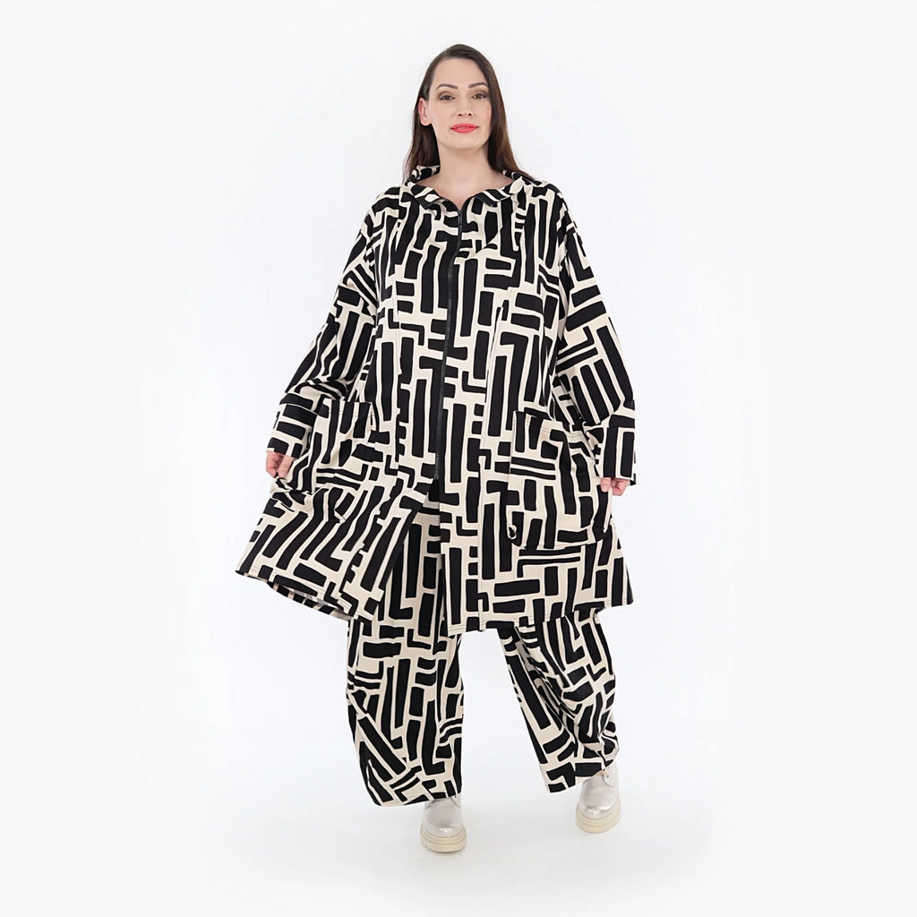  AKH Fashion Mantel in Vokuhila-Form, aus Viskose, 1318.02276, Schwarz-Ecru, Schick