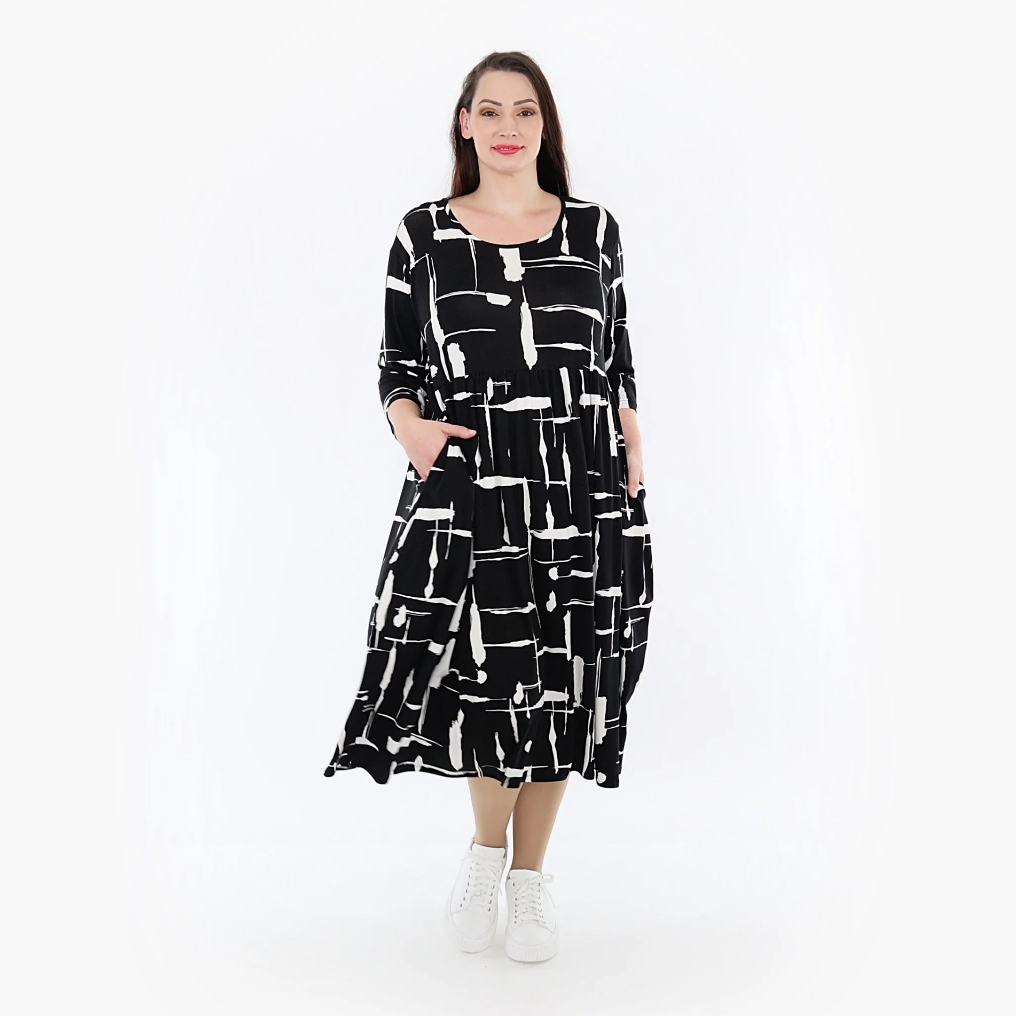  Ballonkleid von AKH Fashion aus Viskose, 1320.06698, Schwarz-Weiß, Schick, Modern, Bequem