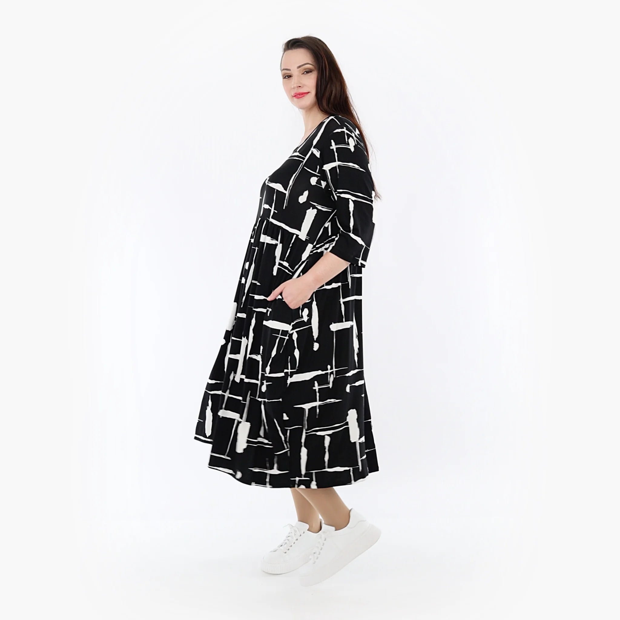  Ballonkleid von AKH Fashion aus Viskose, 1320.06698, Schwarz-Weiß, Schick, Modern, Bequem
