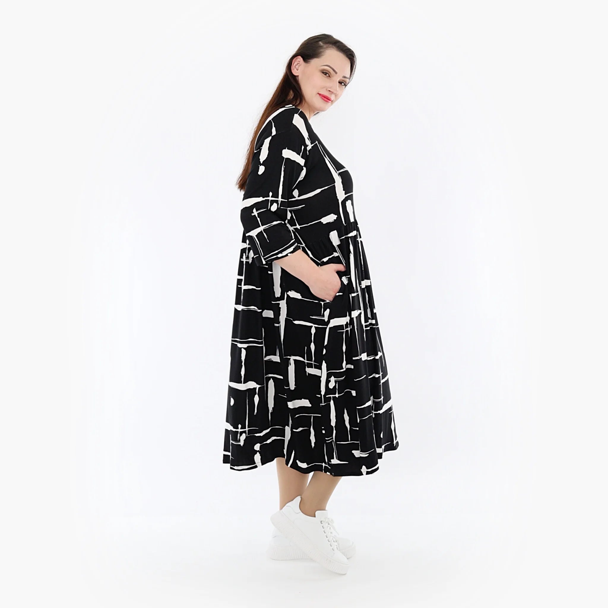  Ballonkleid von AKH Fashion aus Viskose, 1320.06698, Schwarz-Weiß, Schick, Modern, Bequem