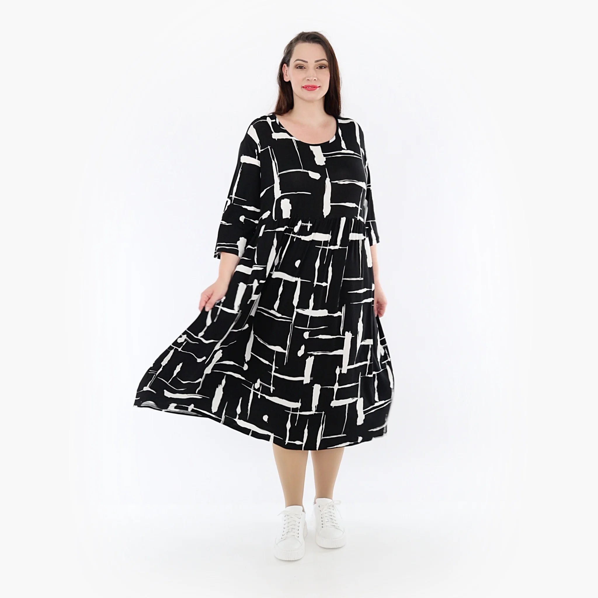  Ballonkleid von AKH Fashion aus Viskose, 1320.06698, Schwarz-Weiß, Schick, Modern, Bequem