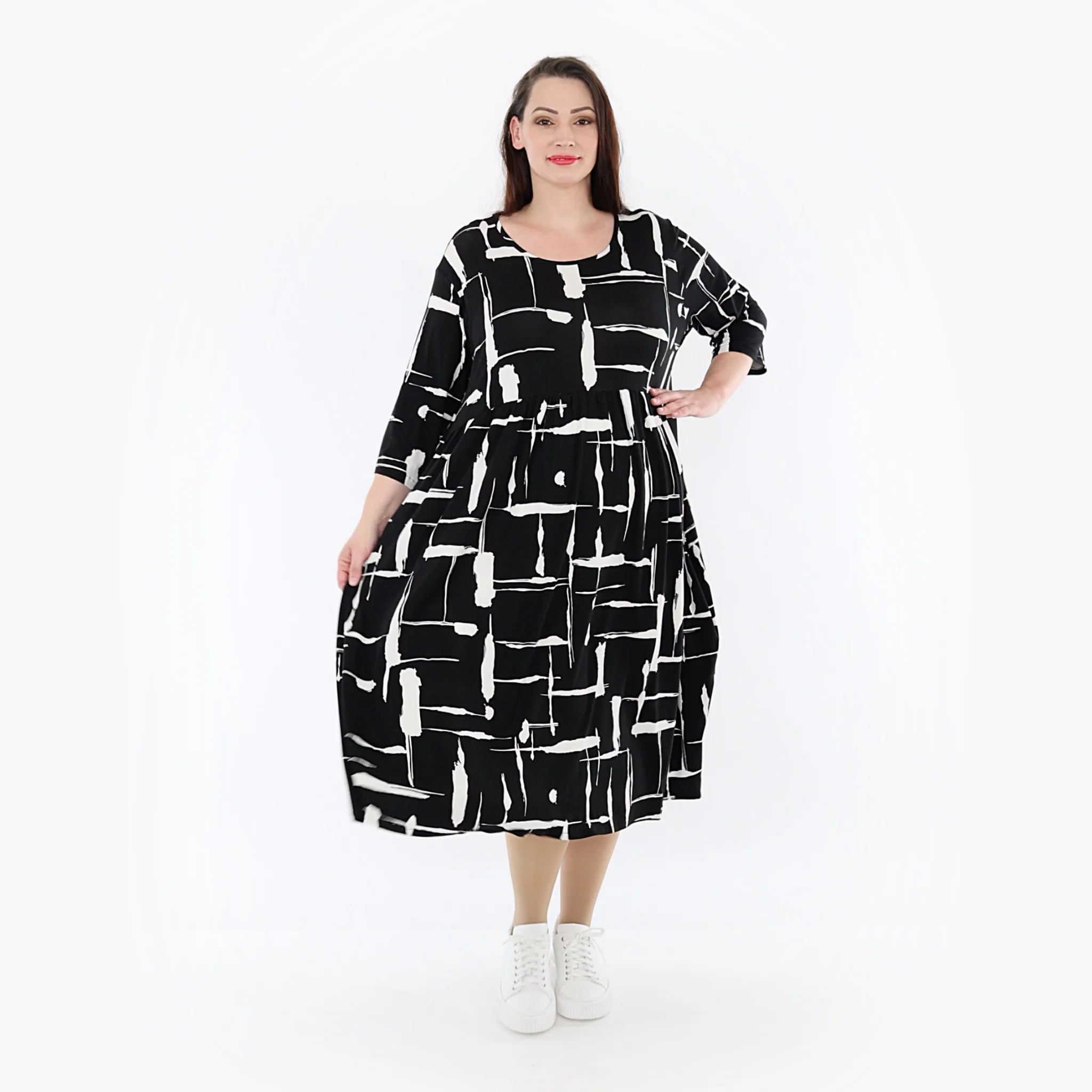  Ballonkleid von AKH Fashion aus Viskose, 1320.06698, Schwarz-Weiß, Schick, Modern, Bequem