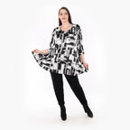  AKH Fashion Shirt in Glocken-Form, aus Viskose, 1323.01892, Schwarz-Weiß, Schick, Modern