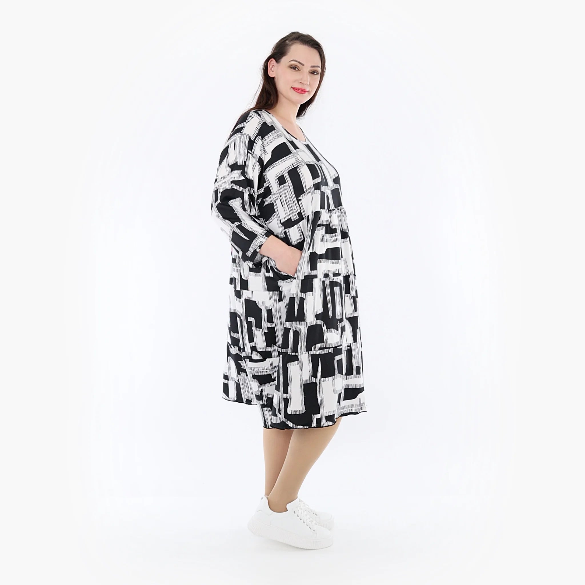  Ballonkleid von AKH Fashion aus Viskose, 1323.06698, Schwarz-Weiß, Schick, Modern, Bequem
