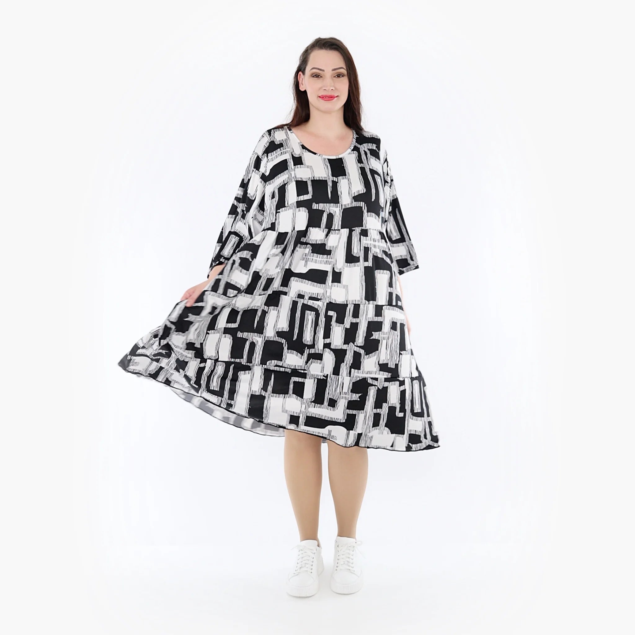  Ballonkleid von AKH Fashion aus Viskose, 1323.06698, Schwarz-Weiß, Schick, Modern, Bequem