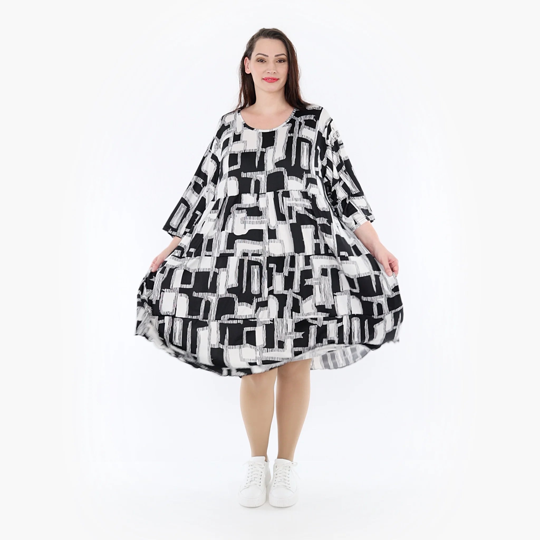  Ballonkleid von AKH Fashion aus Viskose, 1323.06698, Schwarz-Weiß, Schick, Modern, Bequem