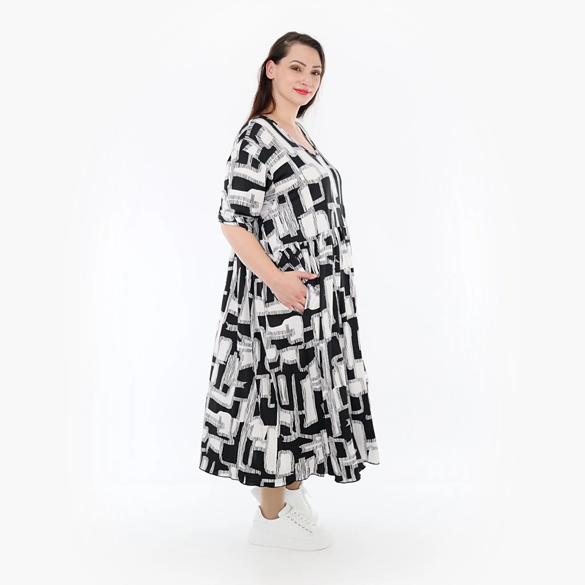  Ballonkleid von AKH Fashion aus Viskose, 1323.06948, Schwarz-Weiß, Schick, Modern, Bequem