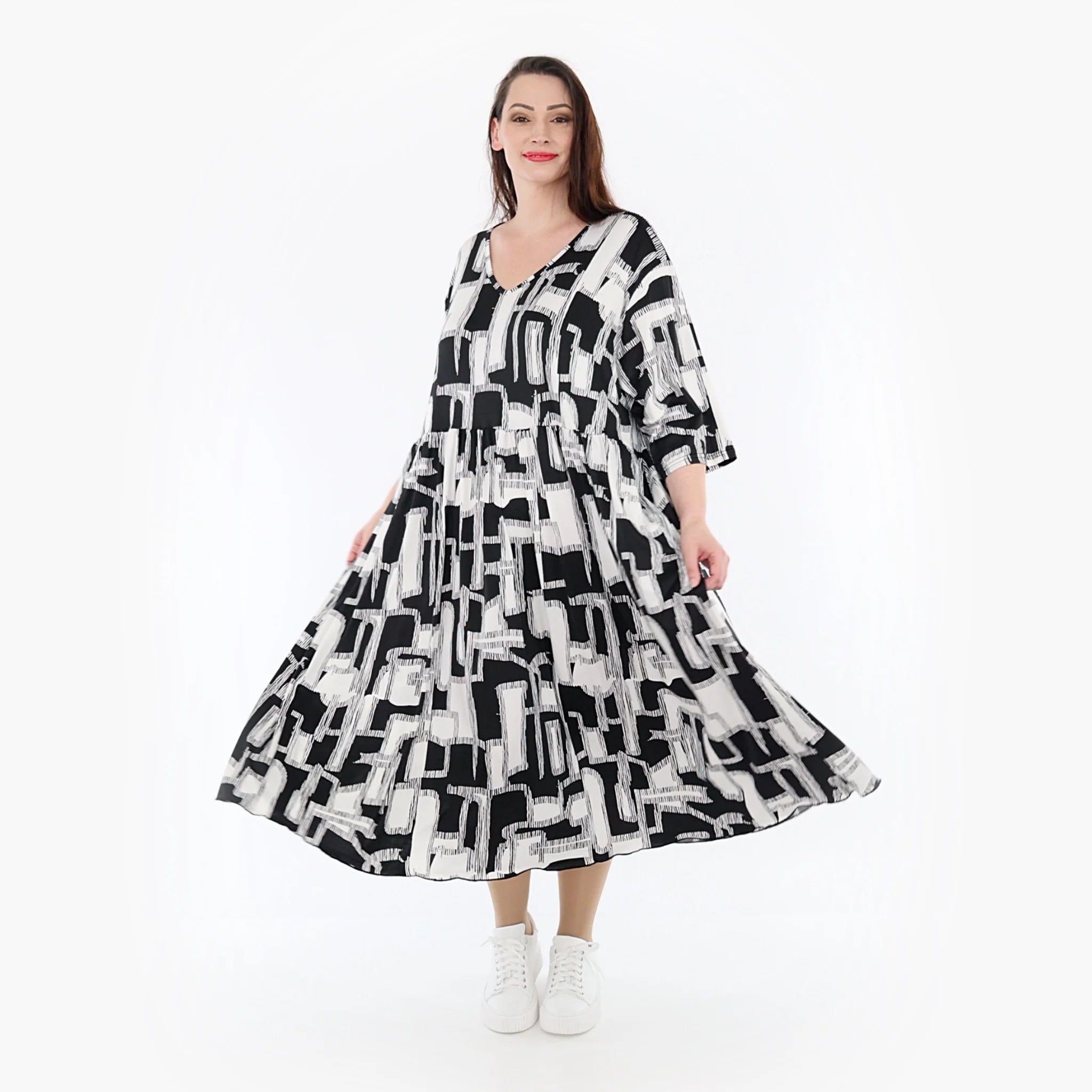 Ballonkleid von AKH Fashion aus Viskose, 1323.06948, Schwarz-Weiß, Schick, Modern, Bequem