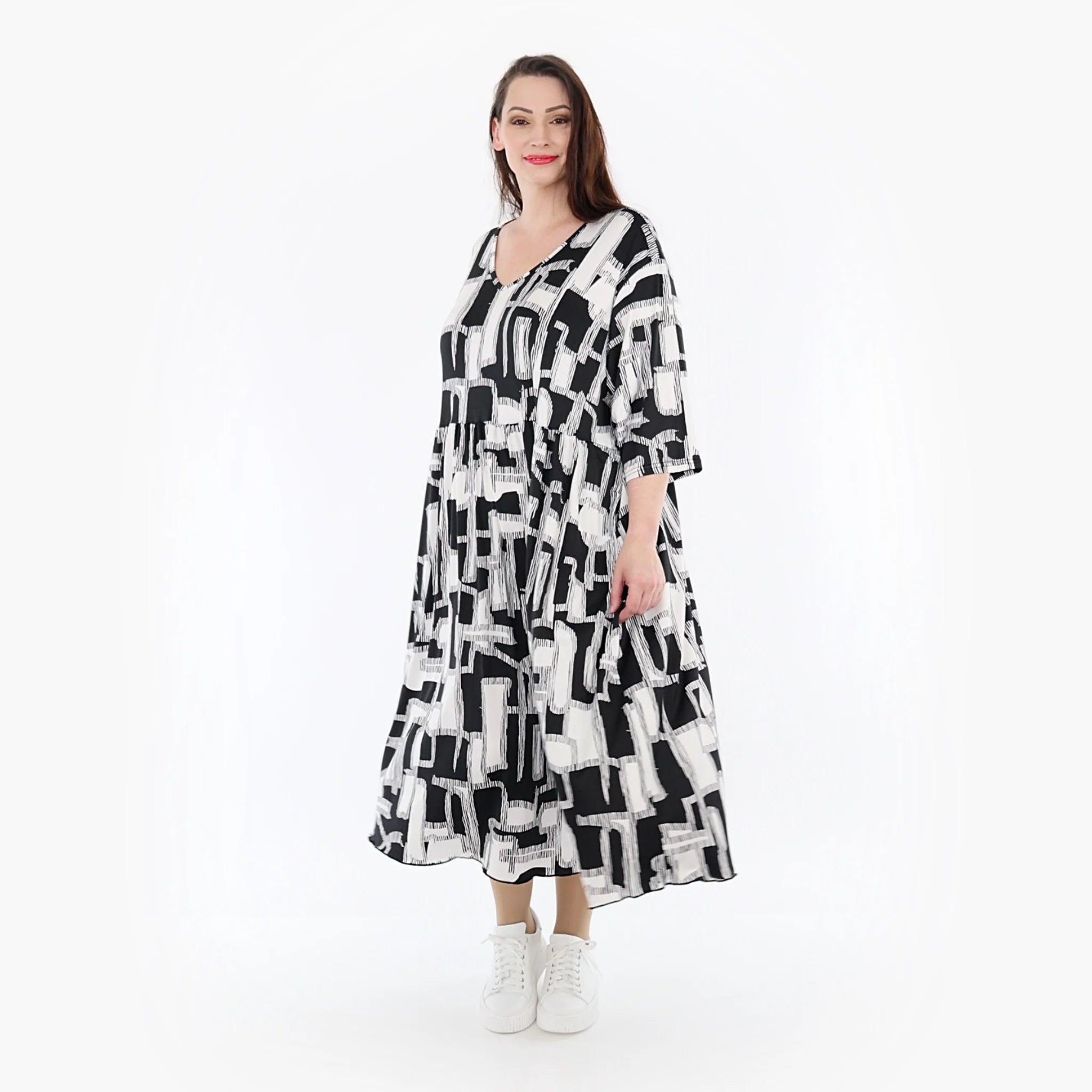  Ballonkleid von AKH Fashion aus Viskose, 1323.06948, Schwarz-Weiß, Schick, Modern, Bequem
