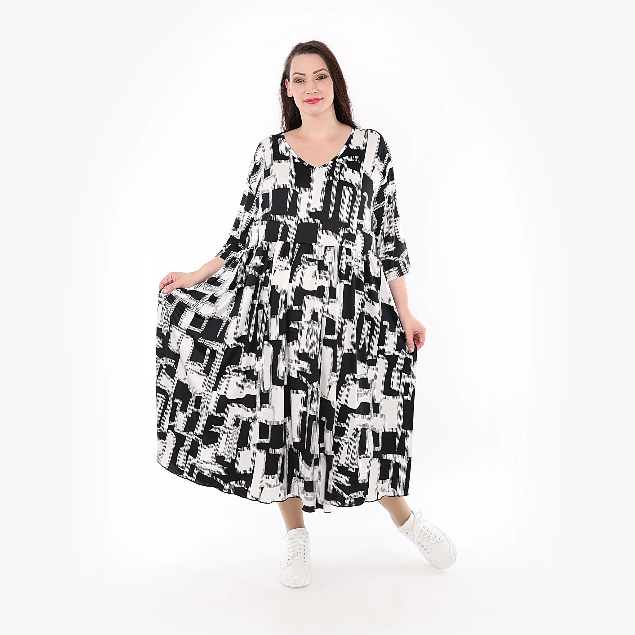  Ballonkleid von AKH Fashion aus Viskose, 1323.06948, Schwarz-Weiß, Schick, Modern, Bequem
