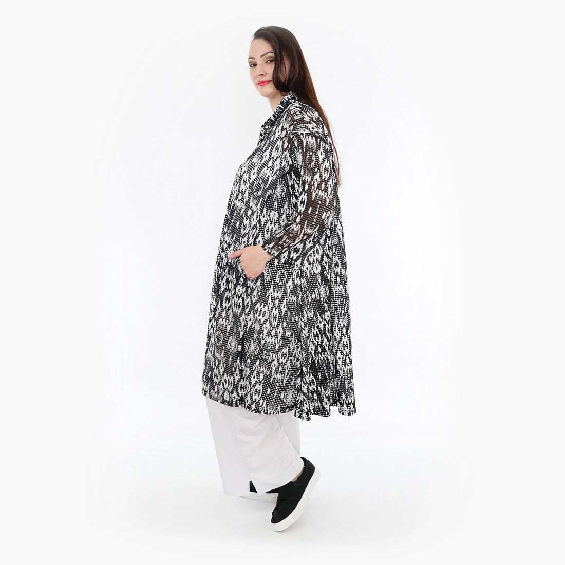 A-Form Jacke von AKH Fashion aus Viskose, 1324.06606, Schwarz-Weiß, Batik, Schick, Modern