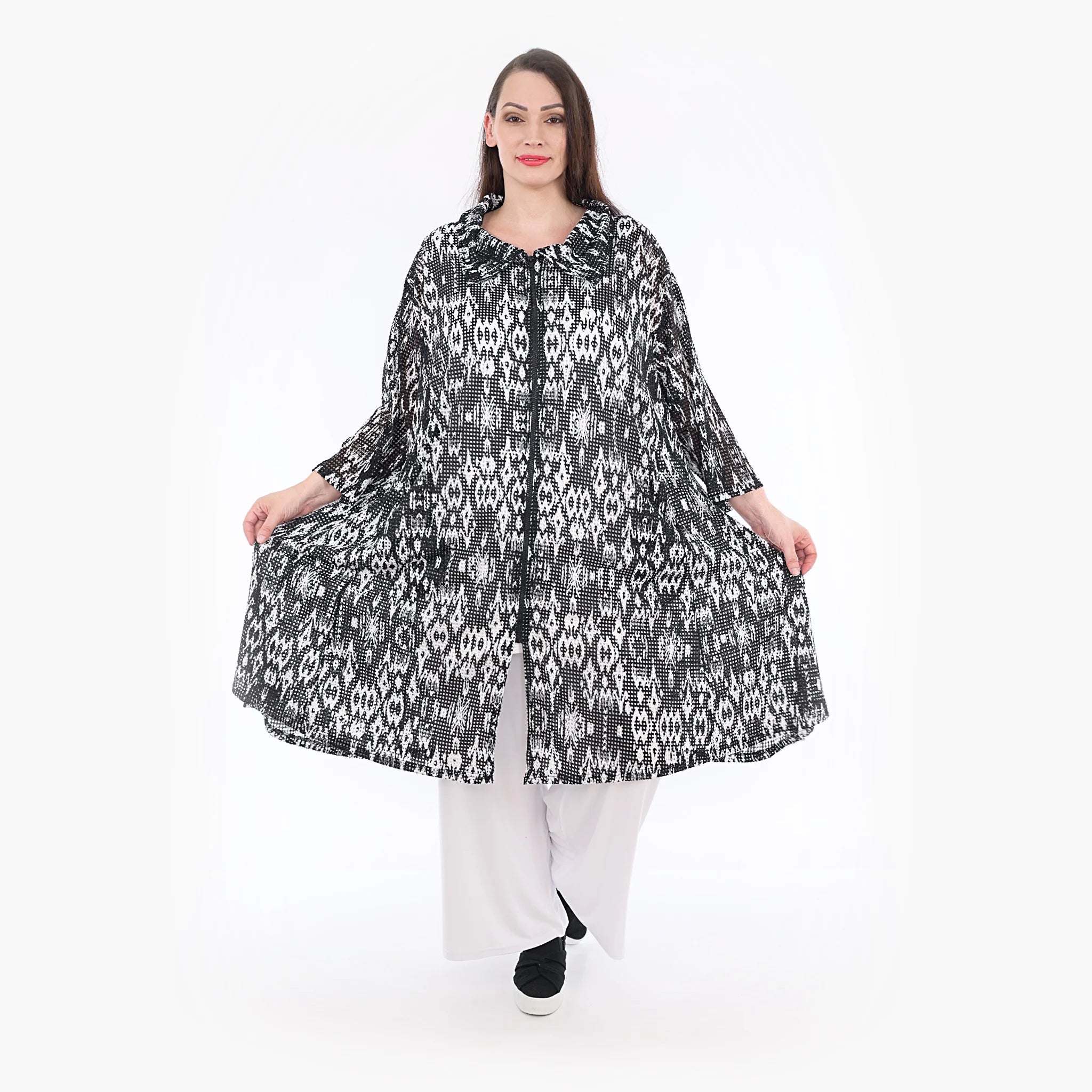  A-Form Jacke von AKH Fashion aus Viskose, 1324.06606, Schwarz-Weiß, Batik, Schick, Modern