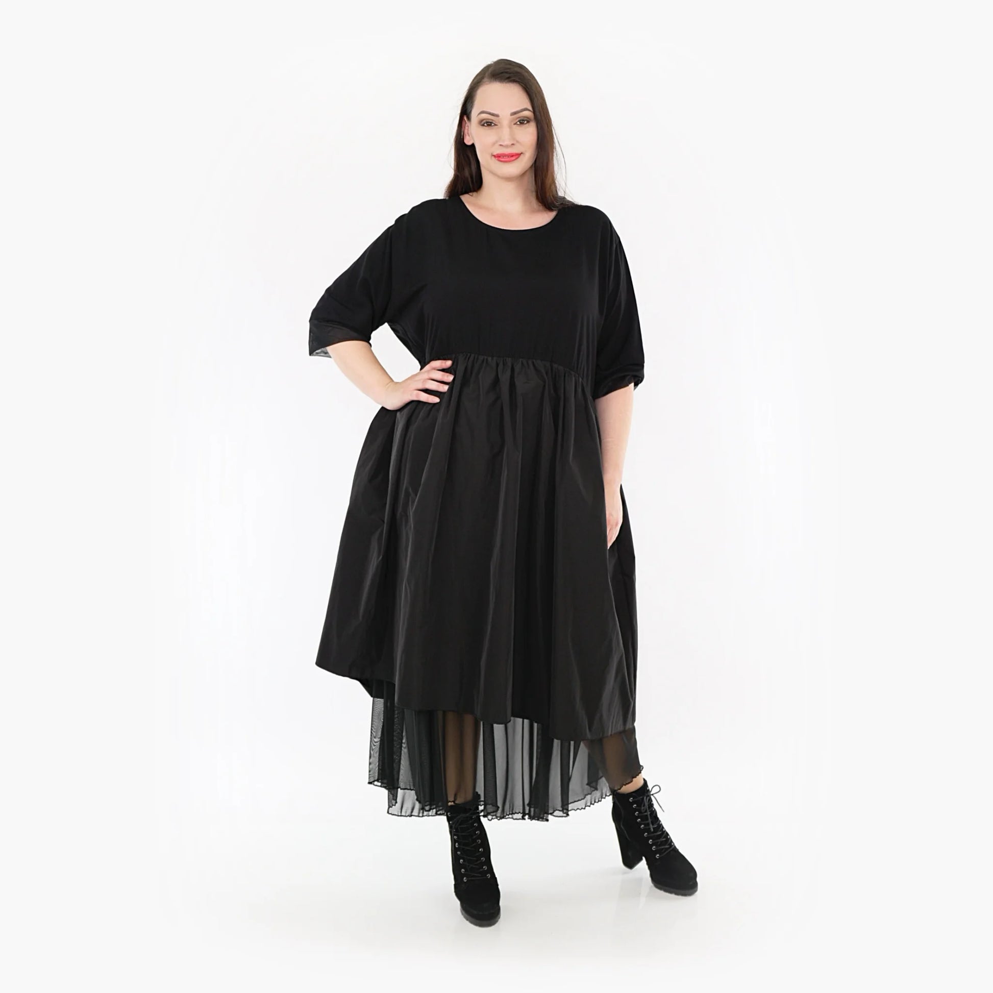  Ballonkleid von AKH Fashion aus Baumwolle, 1326.06967, Schwarz, Unifarben, Schick, Modern