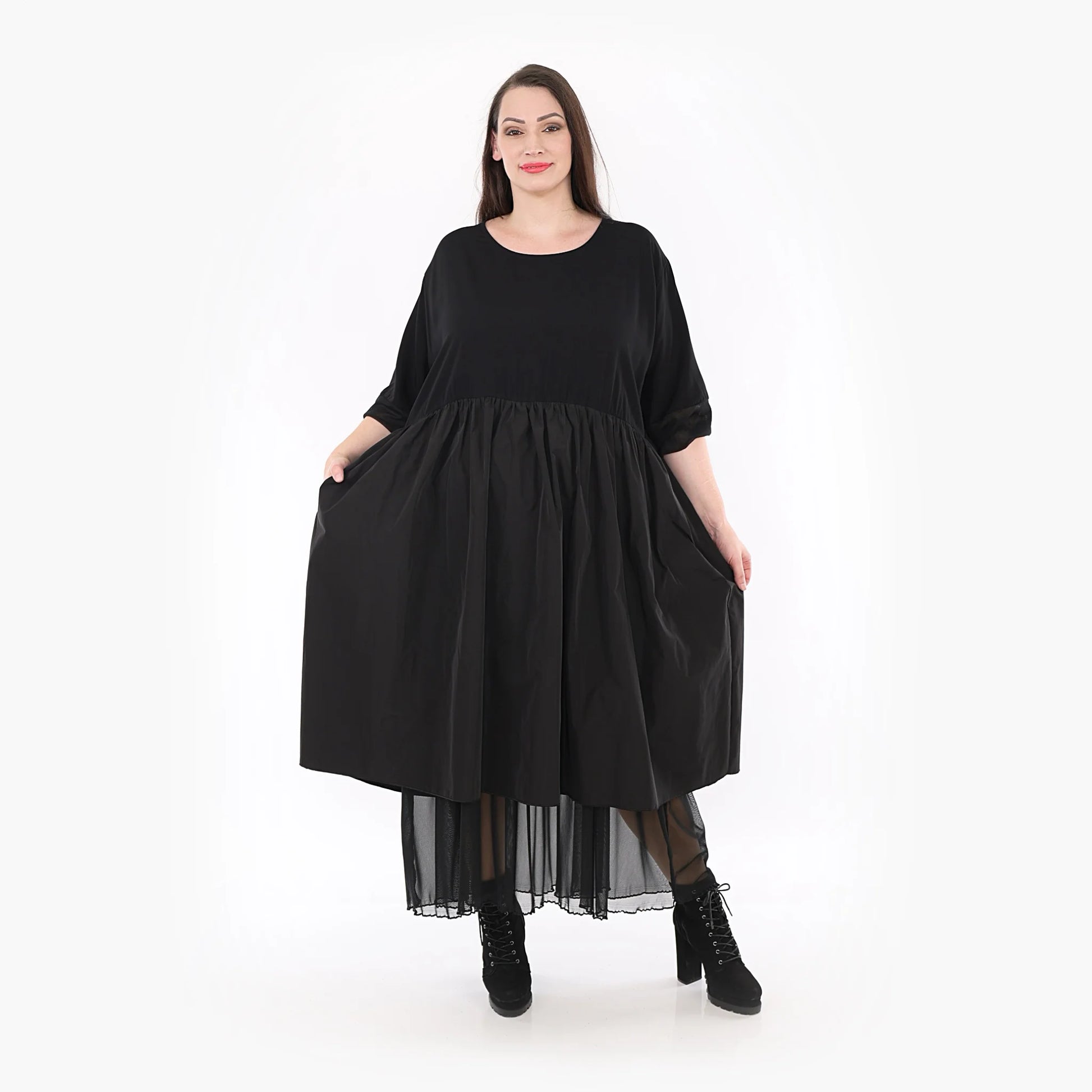  Ballonkleid von AKH Fashion aus Baumwolle, 1326.06967, Schwarz, Unifarben, Schick, Modern