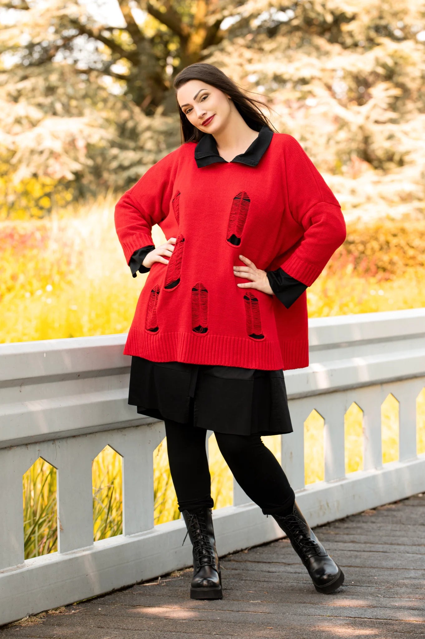  Bigshirt von AKH Fashion aus Baumwolle in kastiger Form, 1338.02418, Rot, Unifarben, Schick