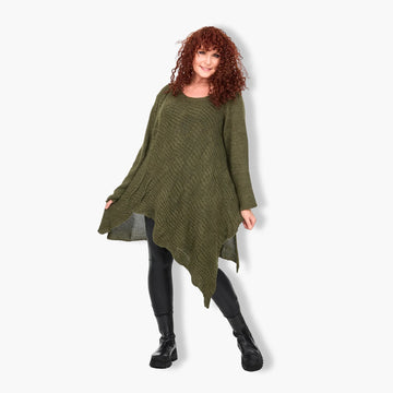  Stylischer Oversize-Pullover in Oliv für Plus Size - Elegante A-Form mit Rundhalsausschnitt