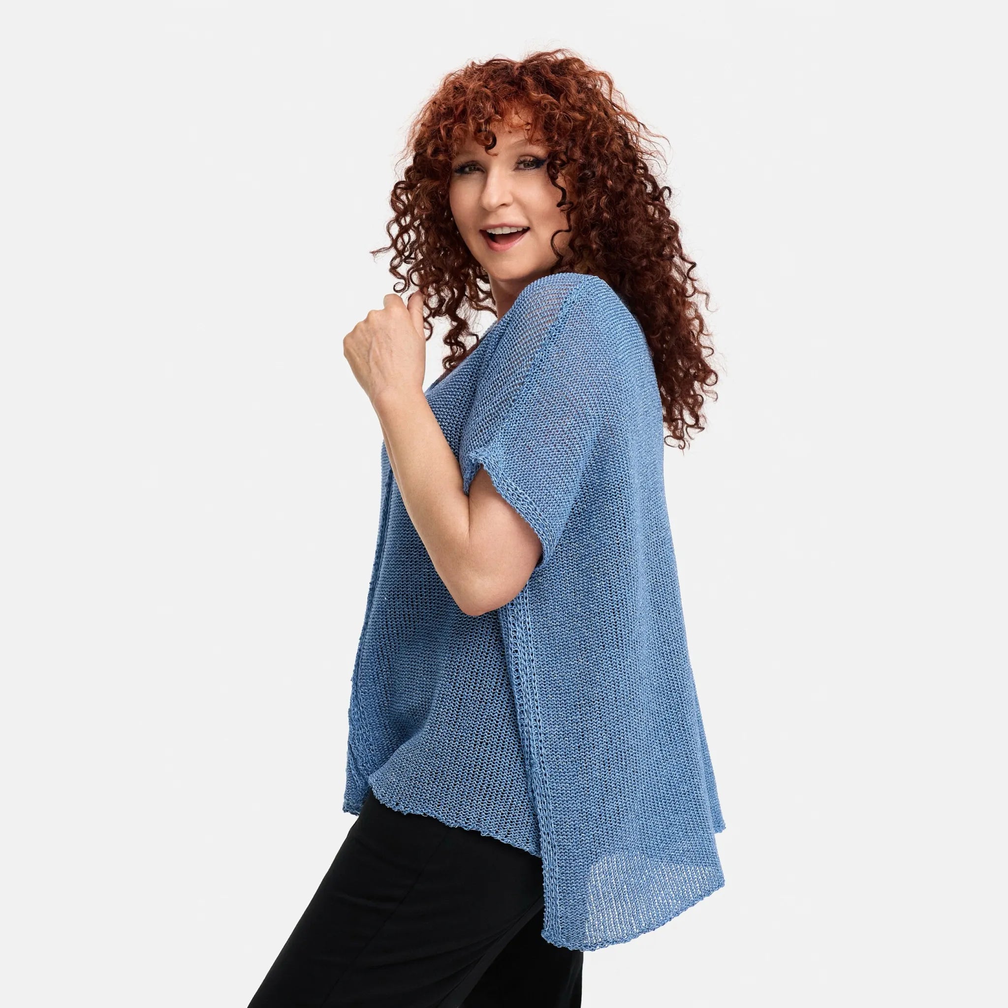  Amandine Pullover in kastiger Form, aus Baumwolle, A2801, Jeansblau, Schick, Modern
