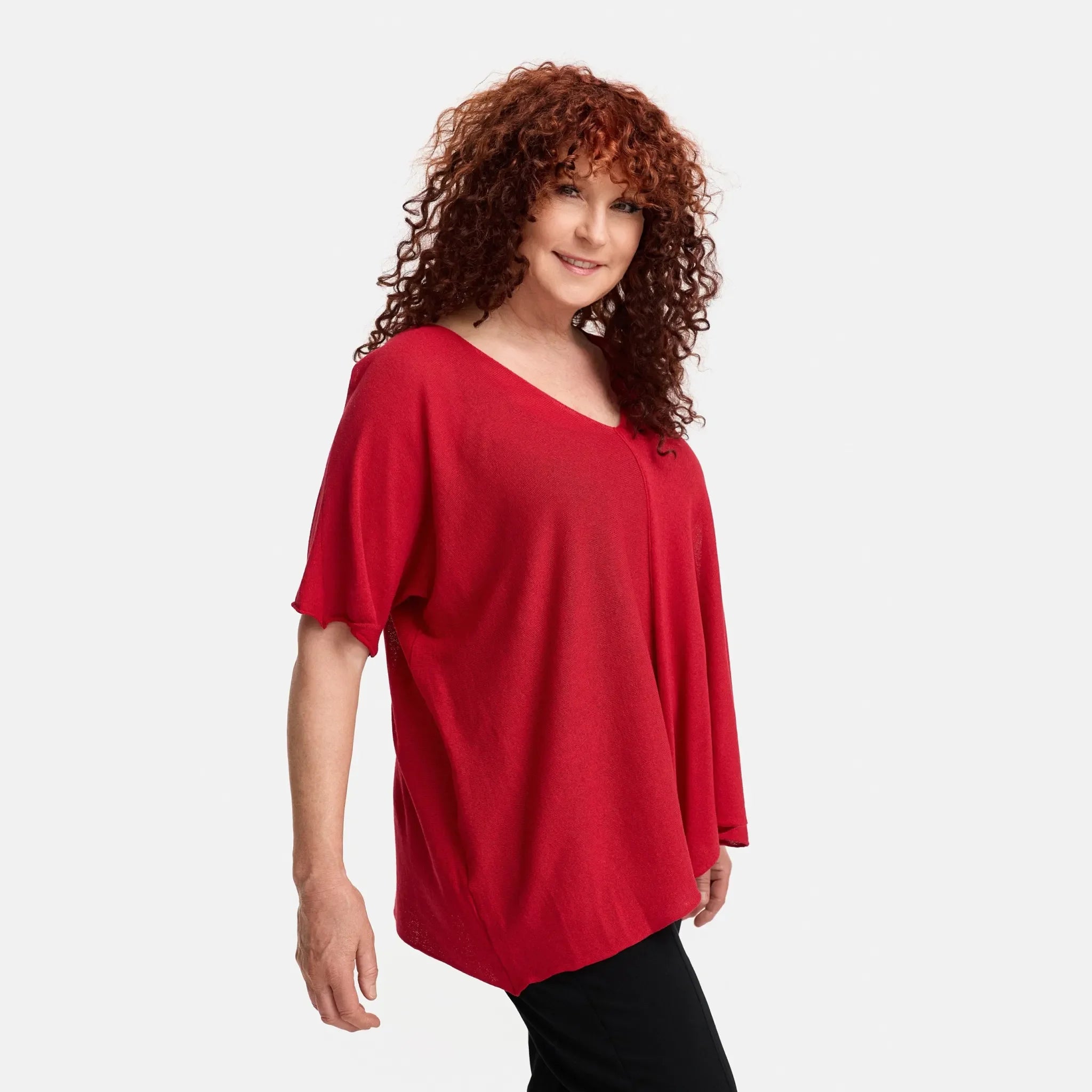  A-Form Pullover von Amandine aus Viskose, A2804, Rot, Schick, Modern, Bequem, Schick