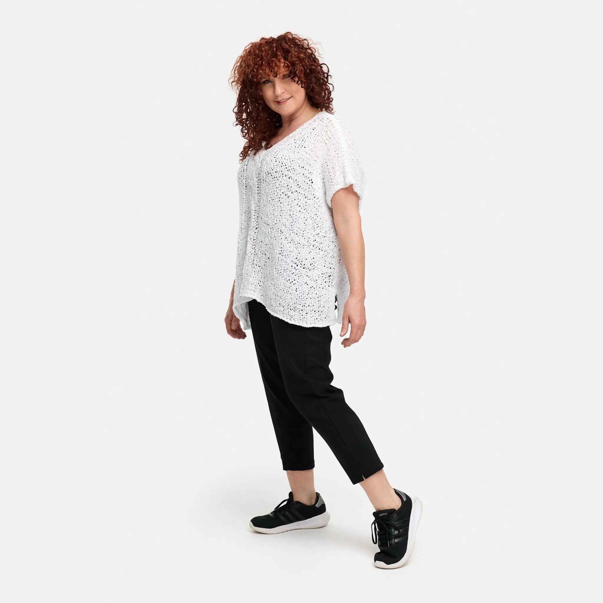  Amandine Pullover in kastiger Form, aus Baumwolle, A2808, Weiß, Schick, Modern, Bequem