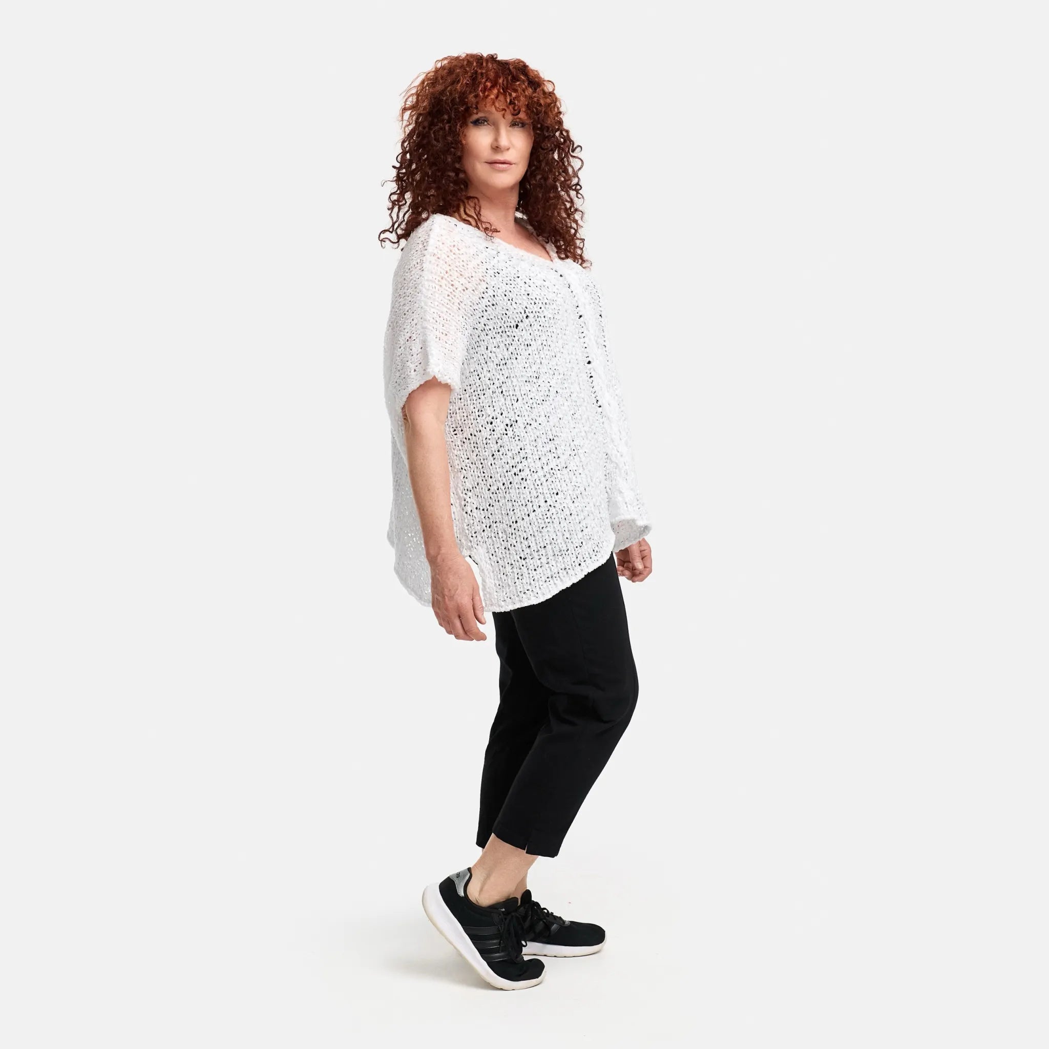  Amandine Pullover in kastiger Form, aus Baumwolle, A2808, Weiß, Schick, Modern, Bequem