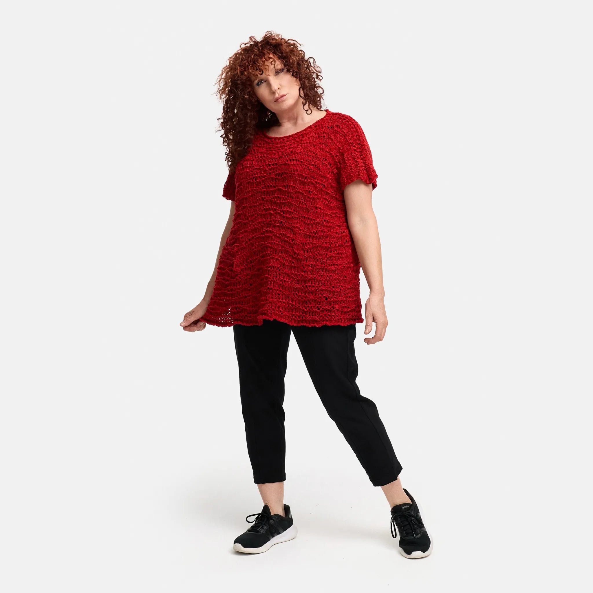  Amandine Pullover in kastiger Form, aus Baumwolle, A2810, Rot, Schick, Modern, Bequem