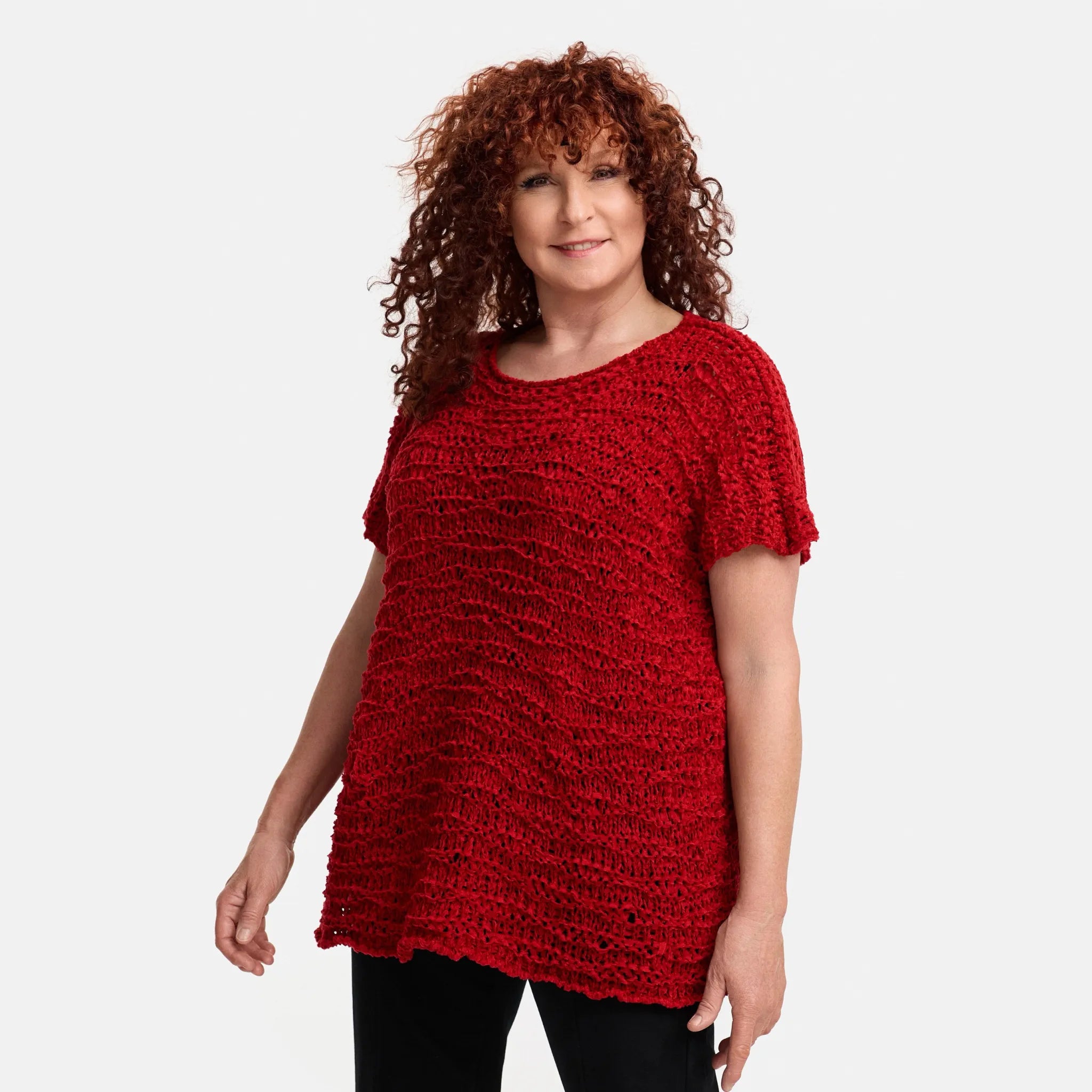  Amandine Pullover in kastiger Form, aus Baumwolle, A2810, Rot, Schick, Modern, Bequem