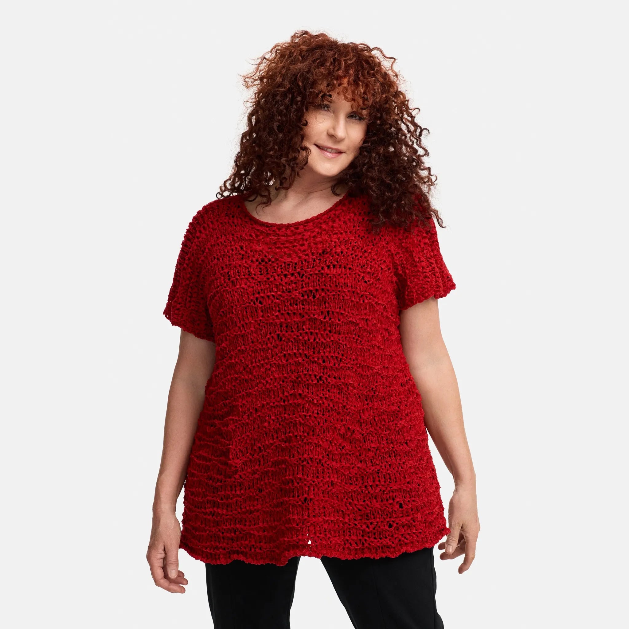  Amandine Pullover in kastiger Form, aus Baumwolle, A2810, Rot, Schick, Modern, Bequem