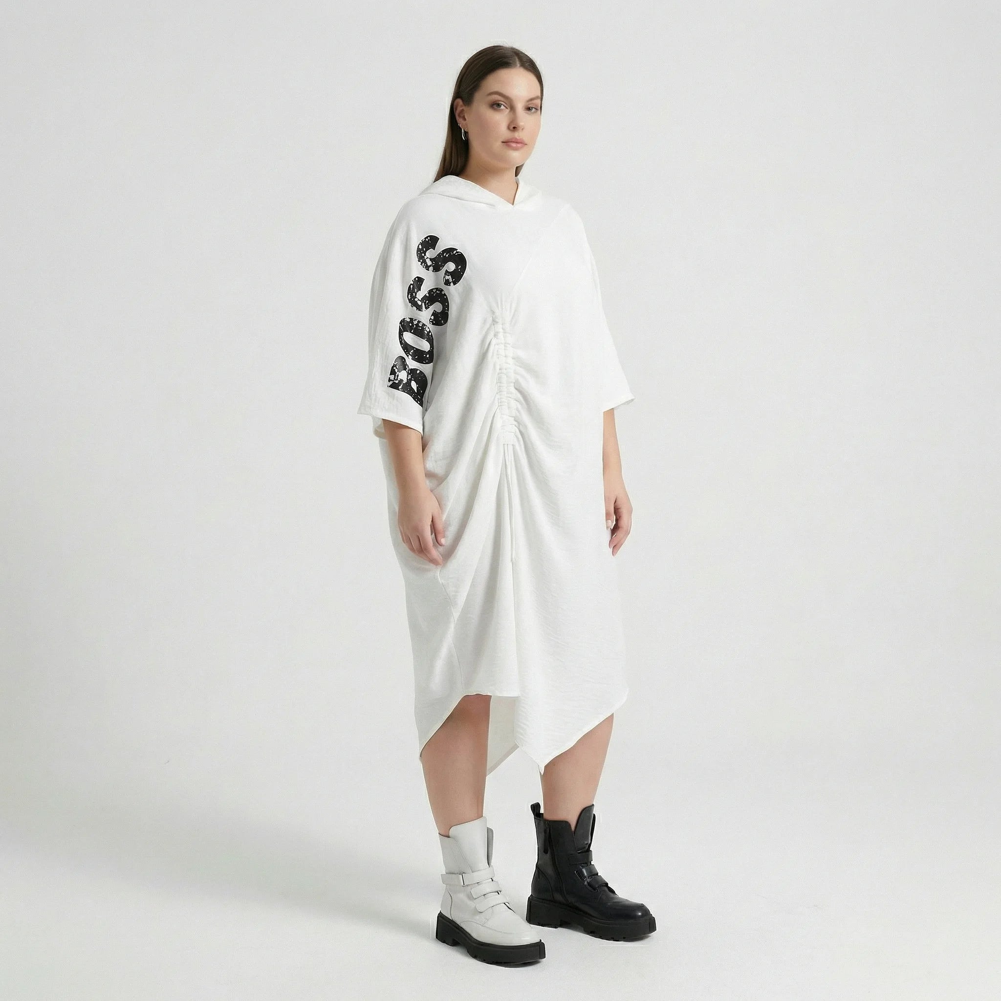  Bukezy Kleid in gerundeter Form, aus Baumwolle, 1877, Weiß, Ausgefallen, Zeitlos, Schick