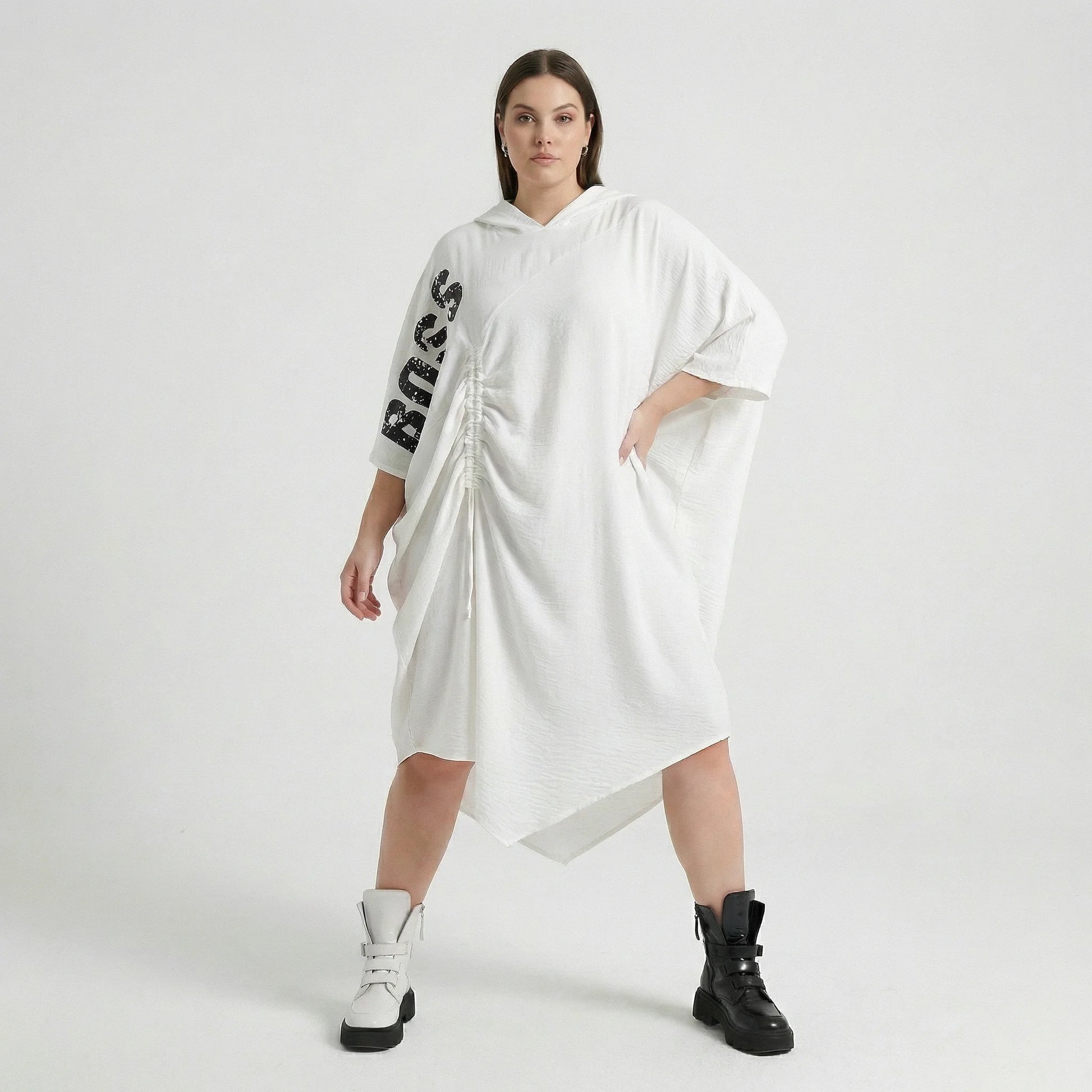  Bukezy Kleid in gerundeter Form, aus Baumwolle, 1877, Weiß, Ausgefallen, Zeitlos, Schick