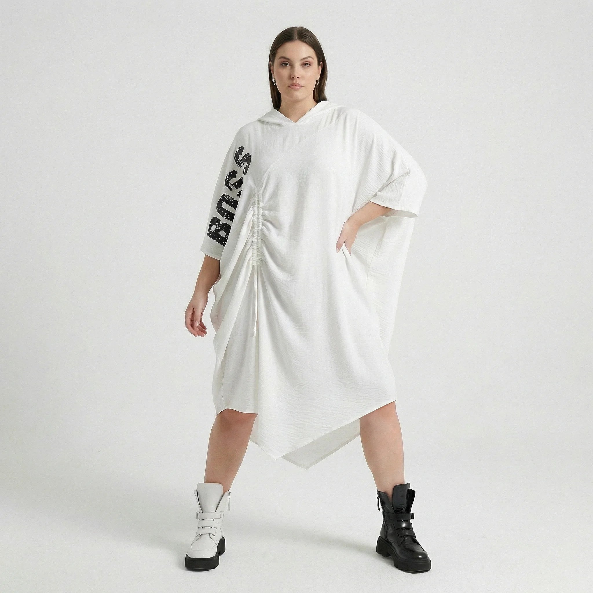  Bukezy Kleid in gerundeter Form, aus Baumwolle, 1877, Weiß, Ausgefallen, Zeitlos, Schick