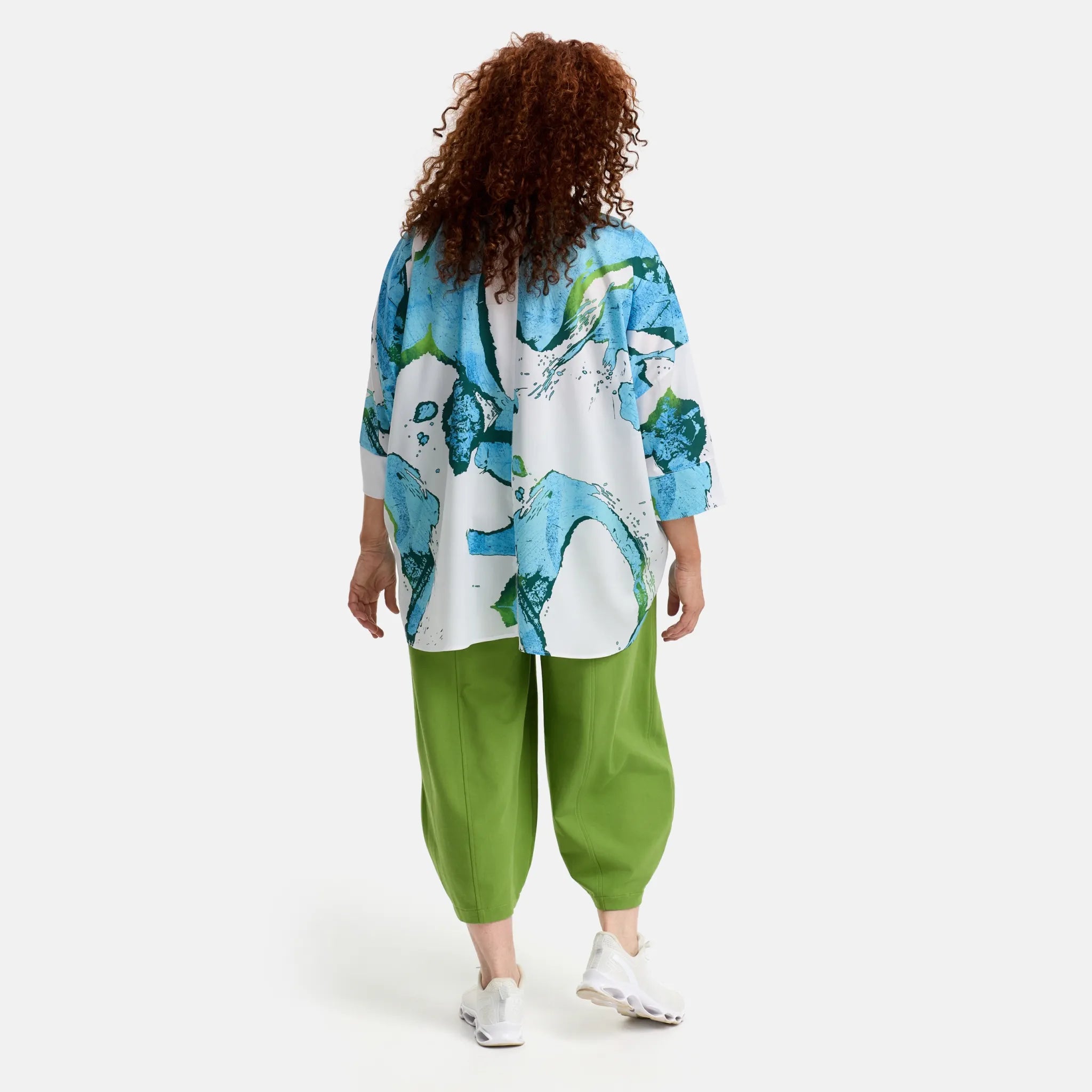  Bluse von Do Your Best aus Baumwolle, D920, Weiß/Türkis, Abstrakt, Schick, Modern, Bequem