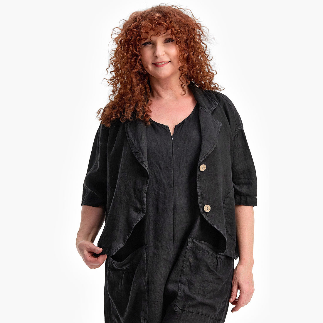  Jacke von Do Your Best aus Leinen in kastiger Form, FS246.D664, Schwarz, Schick, Modern