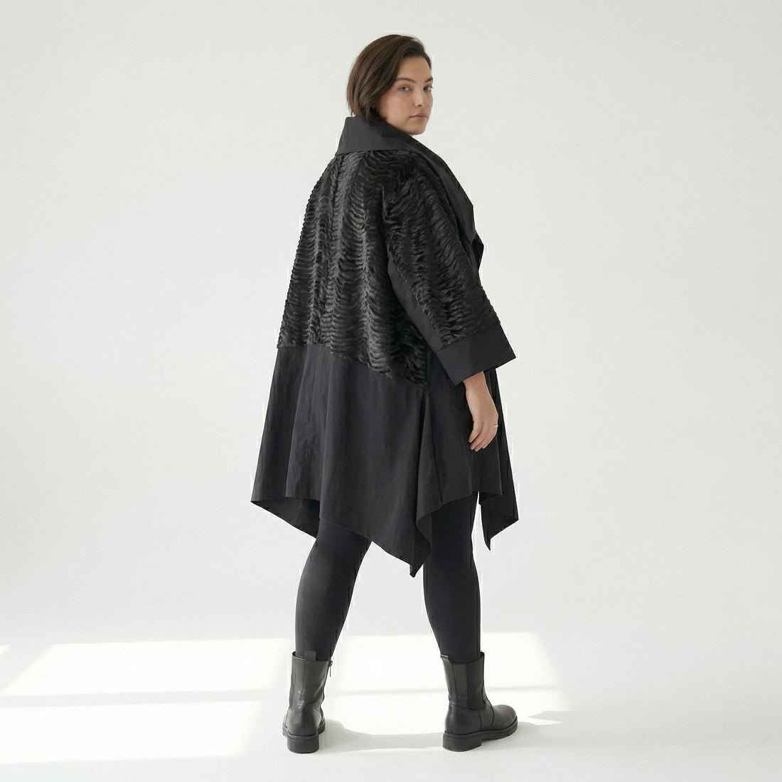  A-Form Mantel von H4 Fashion aus Polyamid, 8023, Schwarz, Ausgefallen, Zeitlos, Schick
