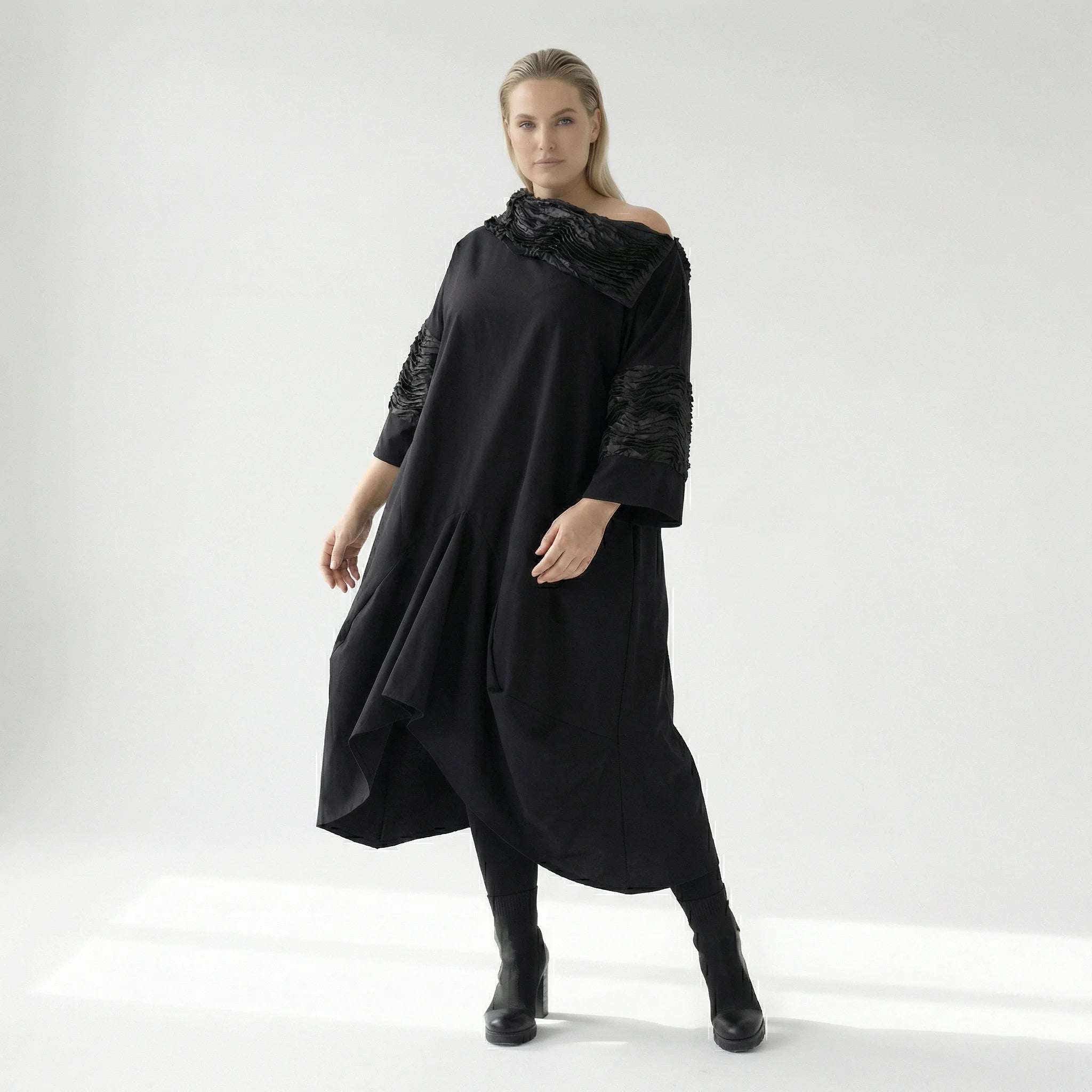  A-Form Kleid von H4 Fashion aus Polyamid, 8024, Schwarz, Ausgefallen, Zeitlos, Schick