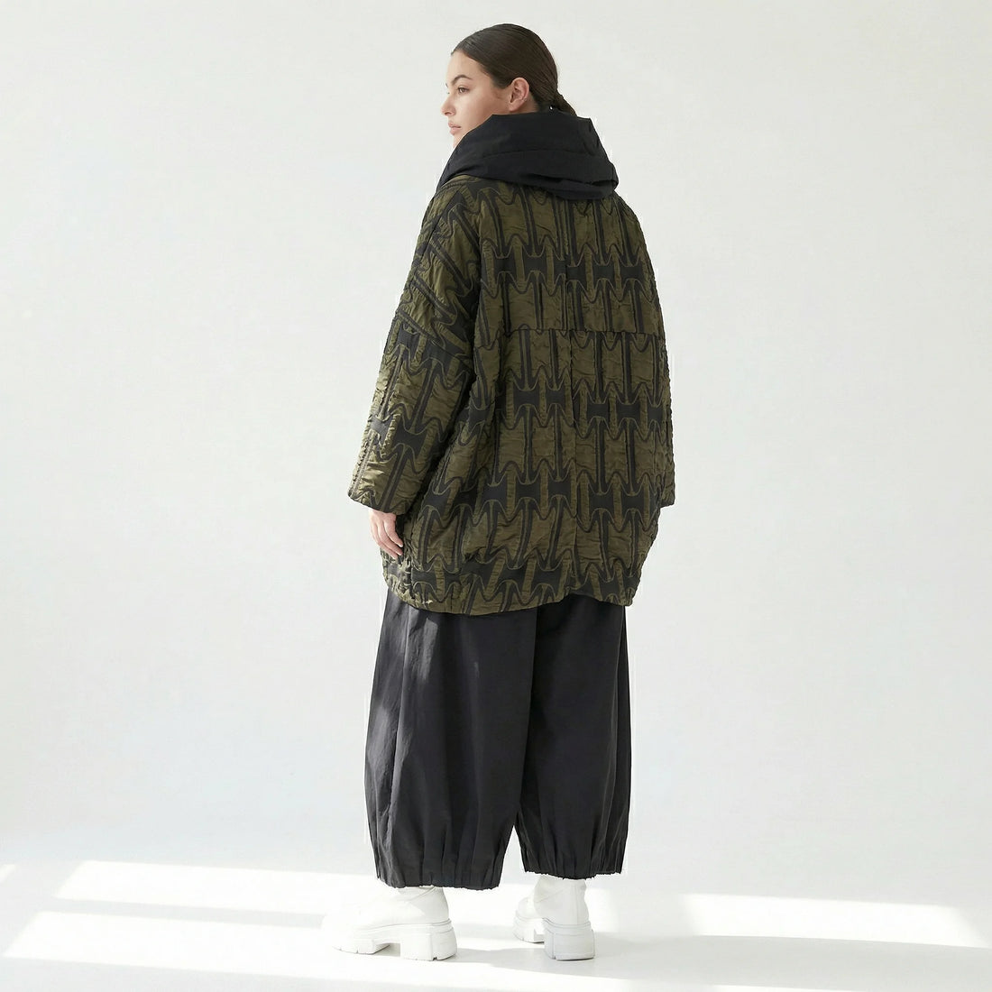  Ballonjacke von H4 Fashion aus Baumwolle, 1624, Khaki, Muster, Schick, Modern, Bequem