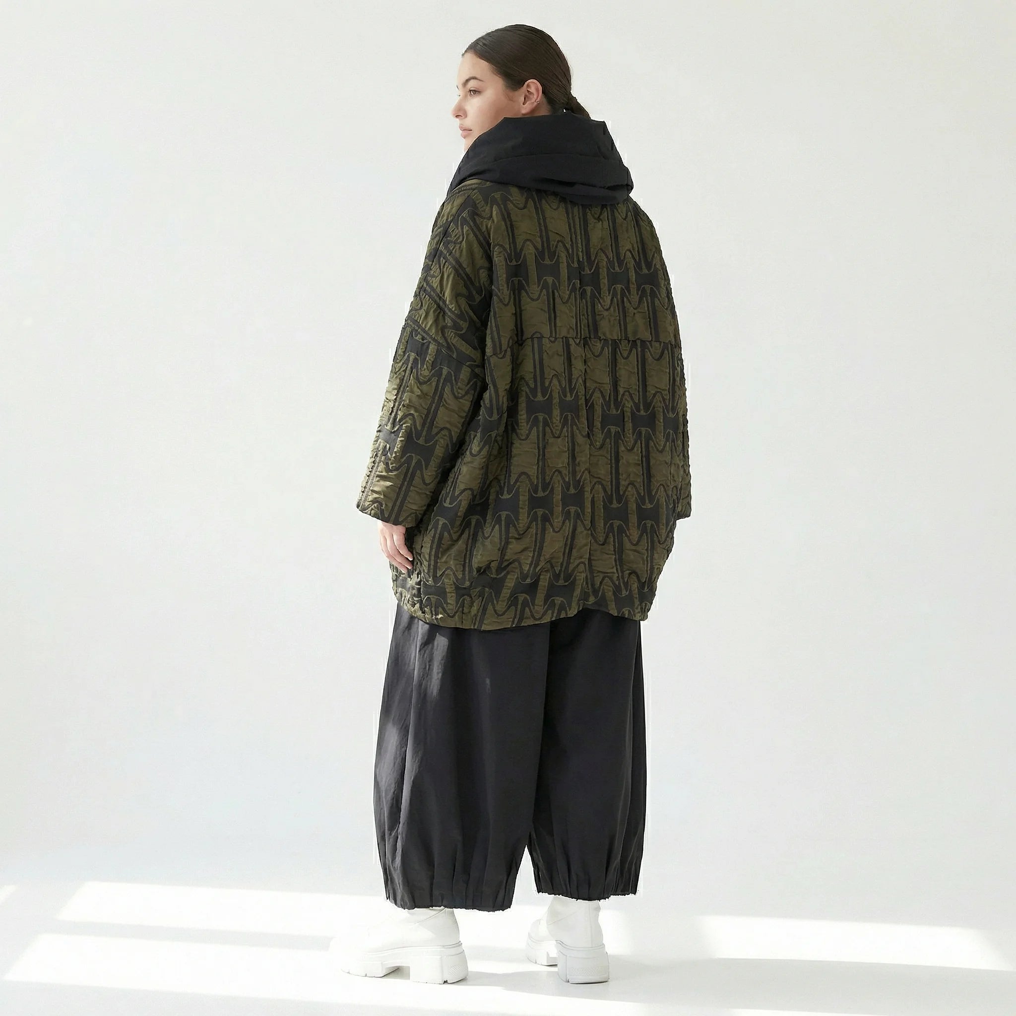  Ballonjacke von H4 Fashion aus Baumwolle, 1624, Khaki, Muster, Schick, Modern, Bequem