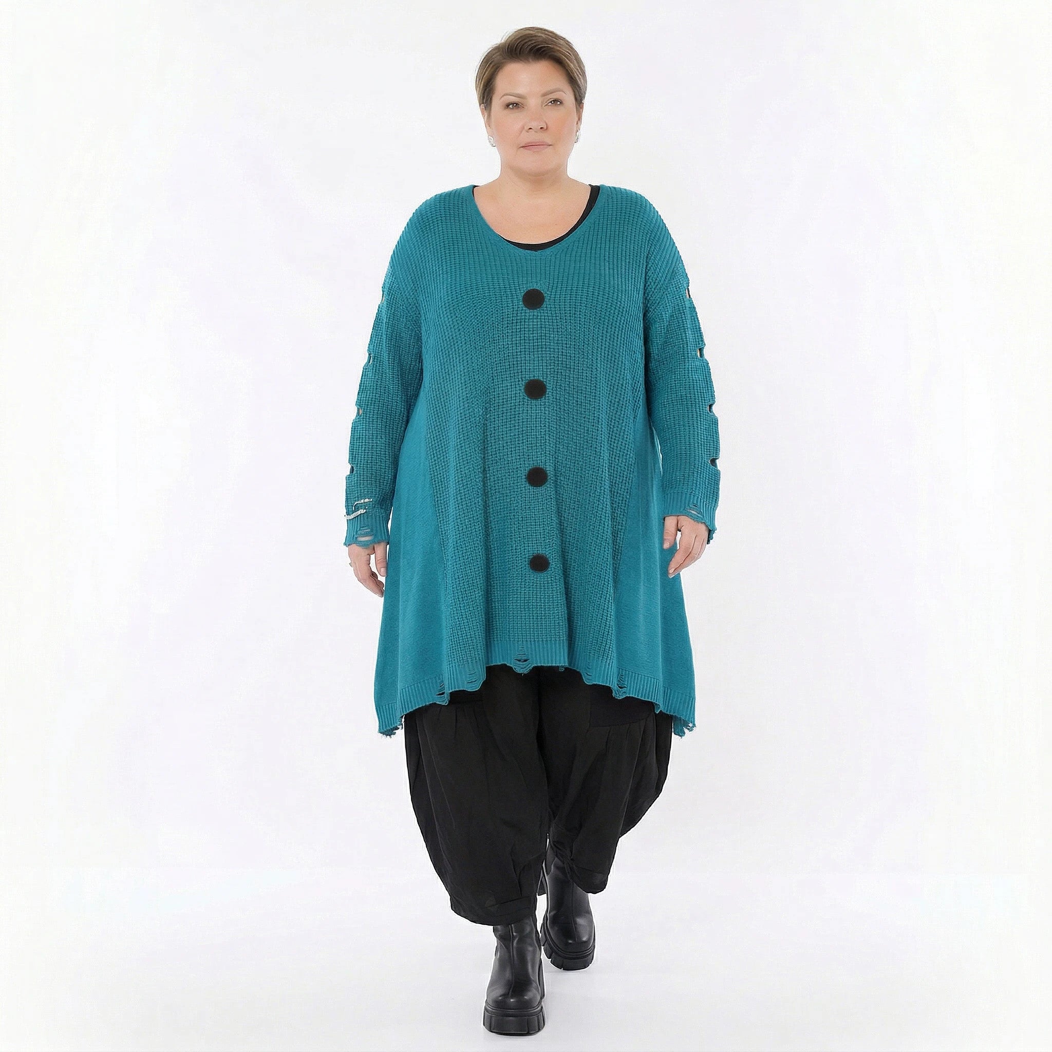 A-Form Bigshirt von AKH Premium aus Baumwolle, P1032.2603, AquaBlau, Ausgefallen, Zeitlos