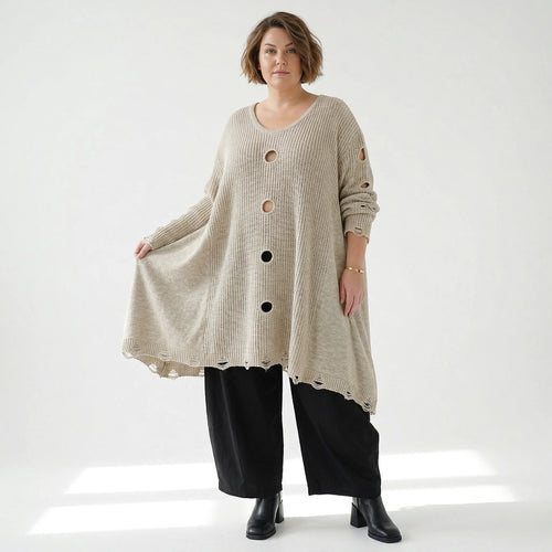 A-Form Bigshirt von AKH Premium aus Baumwolle, P1032.2603, Beige, Ausgefallen, Zeitlos