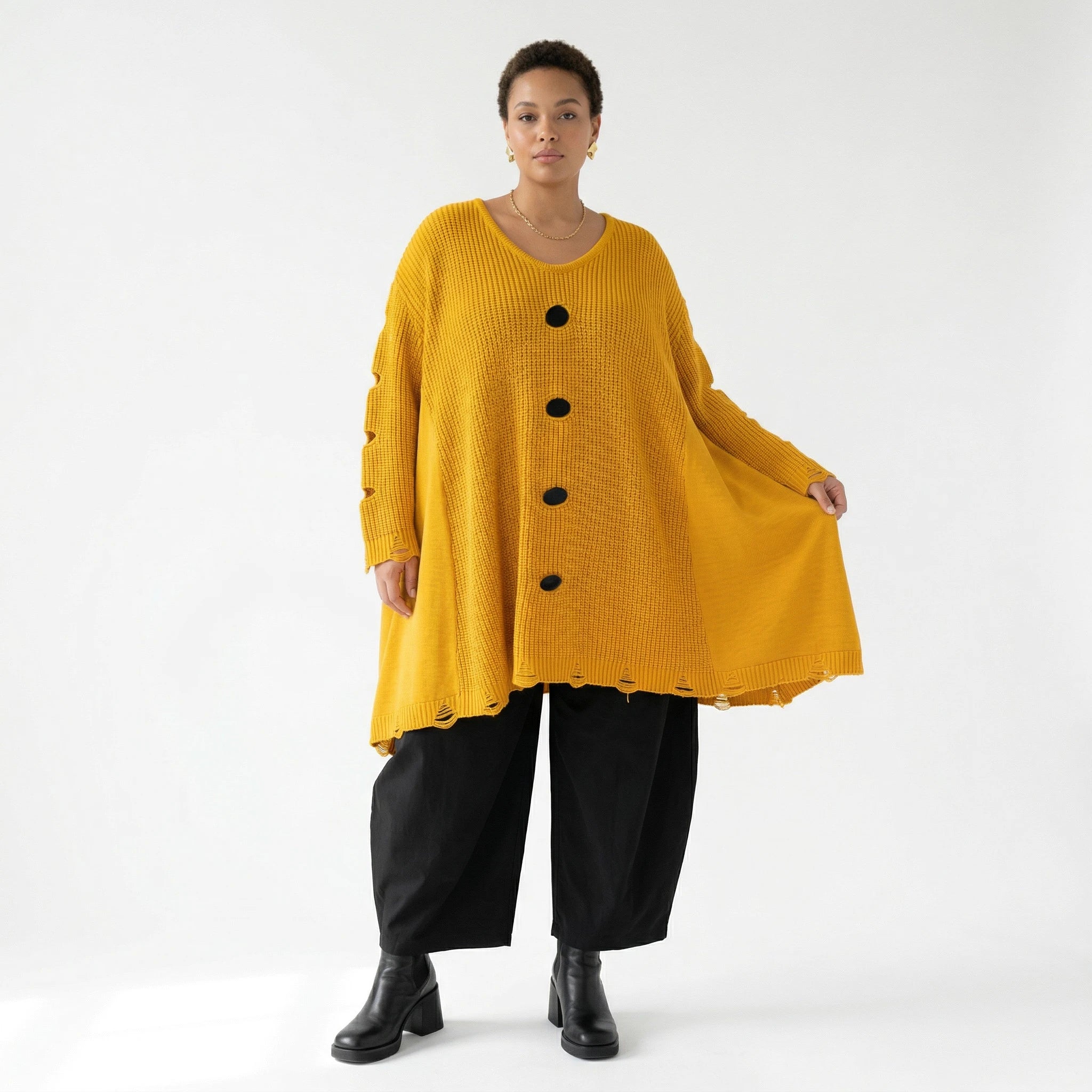 A-Form Bigshirt von AKH Premium aus Baumwolle, P1032.2603, Gelb, Ausgefallen, Zeitlos, Schick