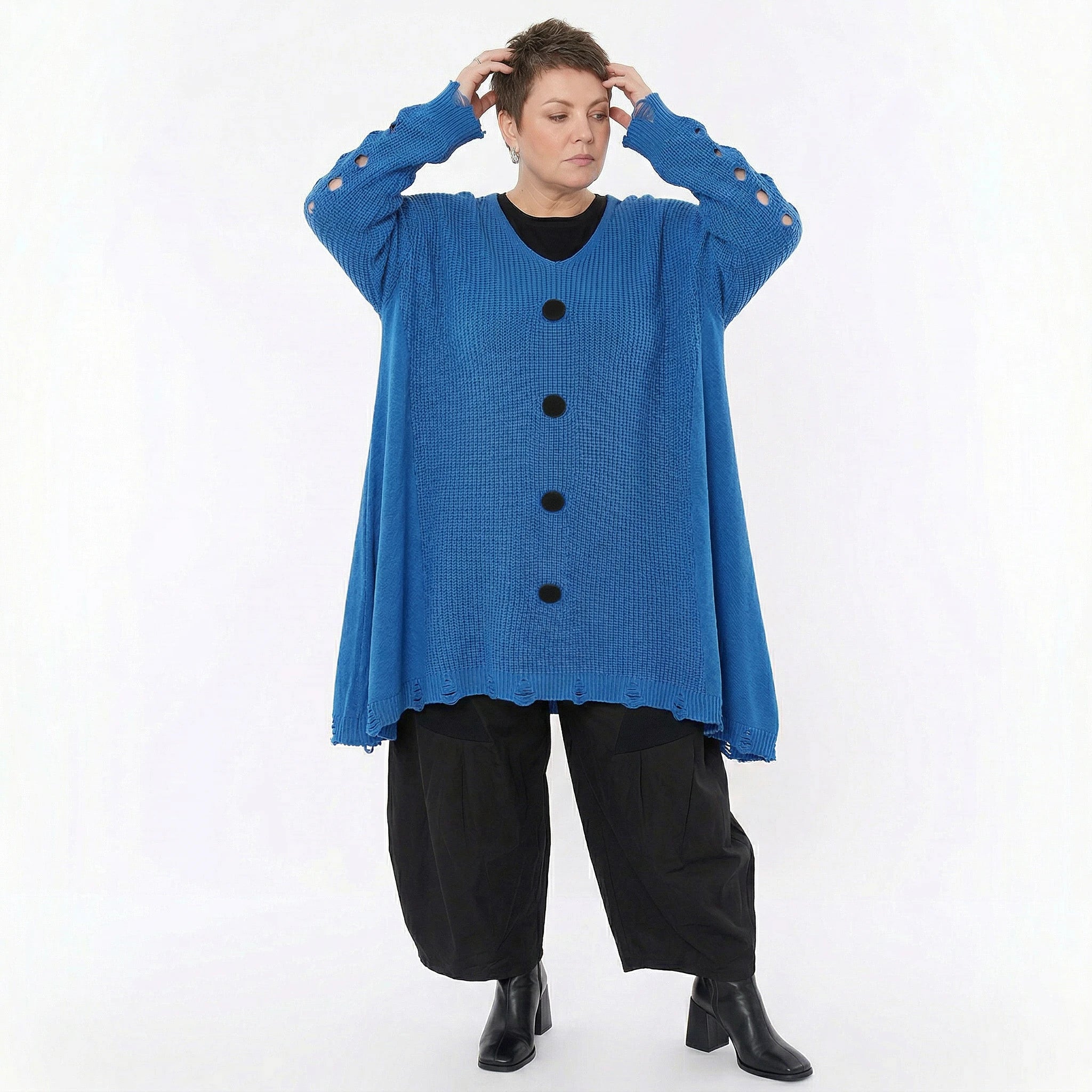 A-Form Bigshirt von AKH Premium aus Baumwolle, P1032.2603, JeansBlau, Ausgefallen, Zeitlos