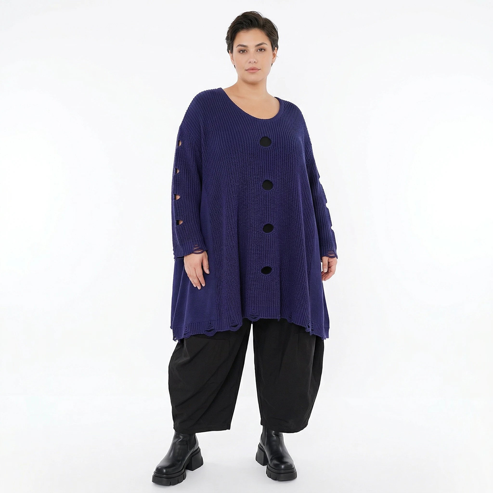 A-Form Bigshirt von AKH Premium aus Baumwolle, P1032.2603, Lila, Ausgefallen, Zeitlos, Schick