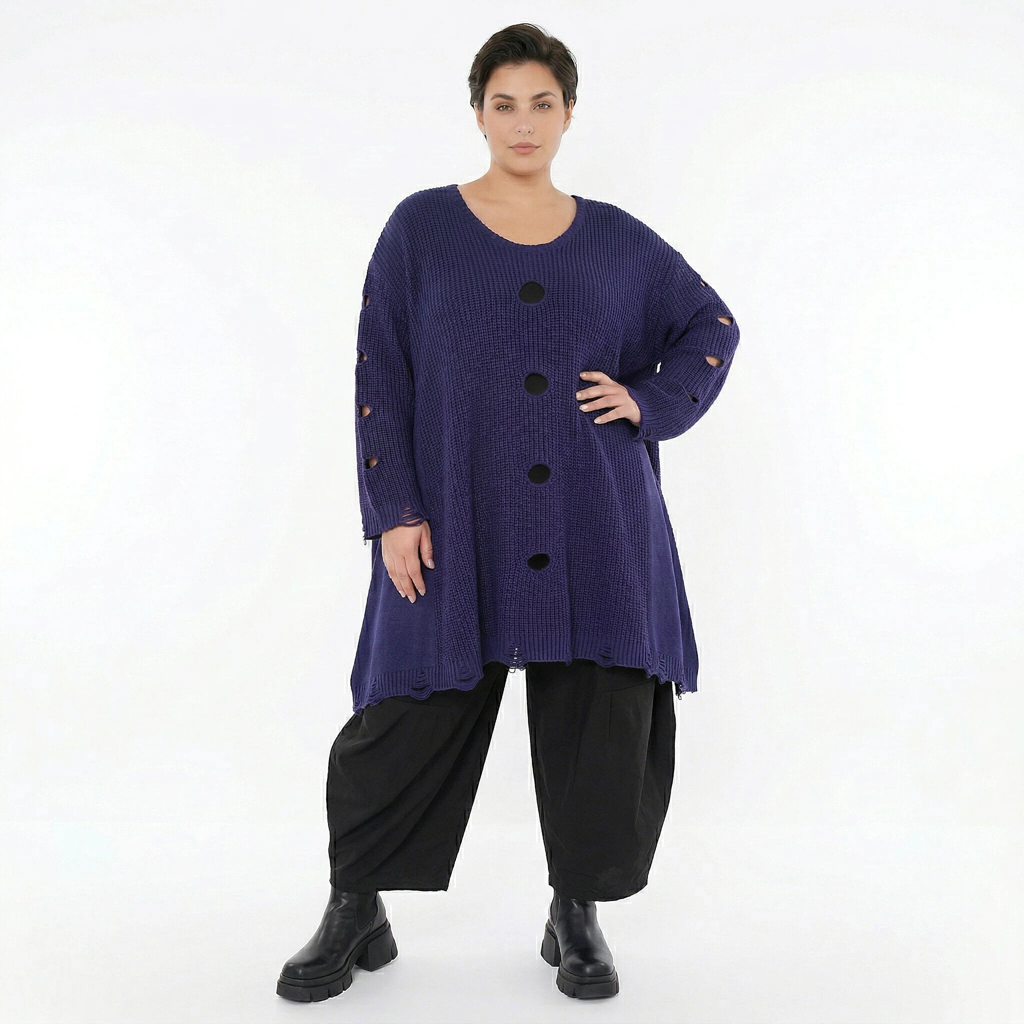 A-Form Bigshirt von AKH Premium aus Baumwolle, P1032.2603, Lila, Ausgefallen, Zeitlos, Schick