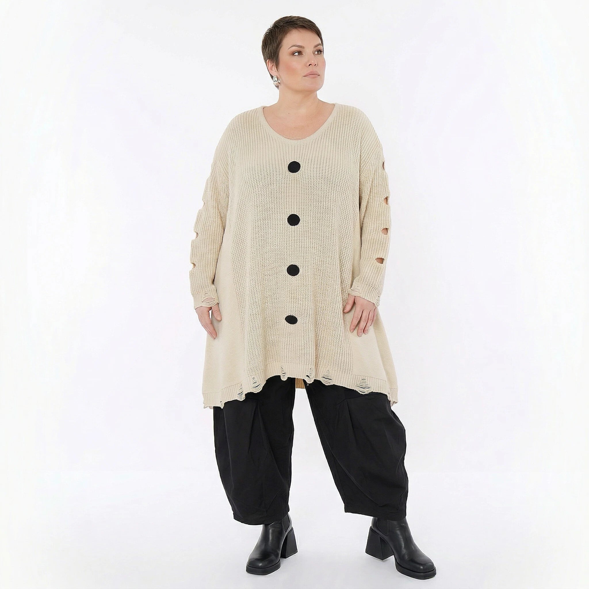 A-Form Bigshirt von AKH Premium aus Baumwolle, P1032.2603, Weiß, Ausgefallen, Zeitlos, Schick