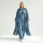 3-Teiler Damen Set B-ONE Blau Oversize Cardigan Shirt Hose Baumwolle Jersey Made in Türkei – EU 40/50 – Lagenlook
