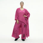 Damen 3-Teiler Magenta B-ONE – Shirt, Hose & Cardigan mit Prints aus Baumwolle, EU 40/50, Oversize-Stil, Künstlerlook