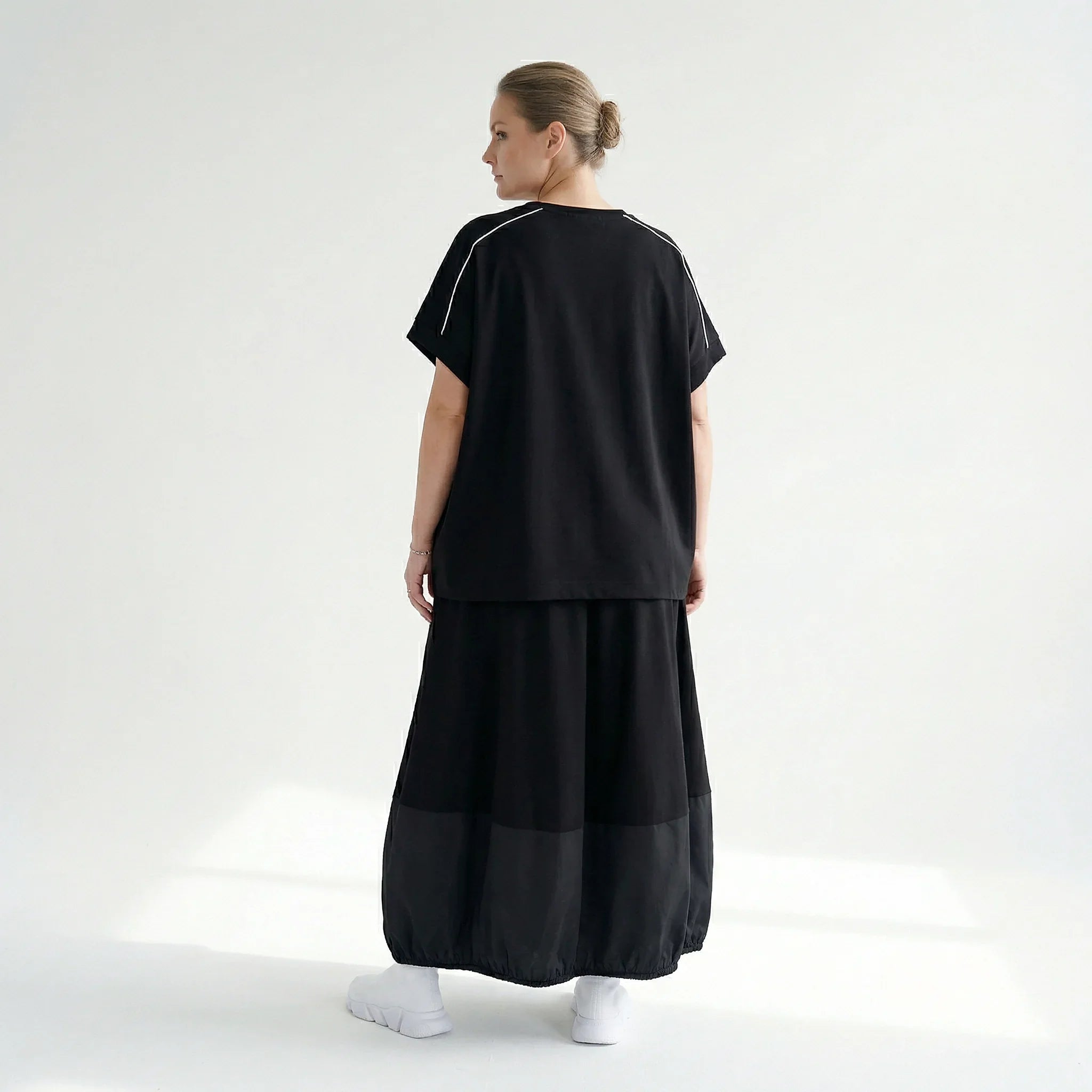 Oversize-Bluse Damen Maxlive Schwarz mit Paspel | EU 38 bis 62 | Lagenlook, Avantgarde, elastisch, Made in Turkey