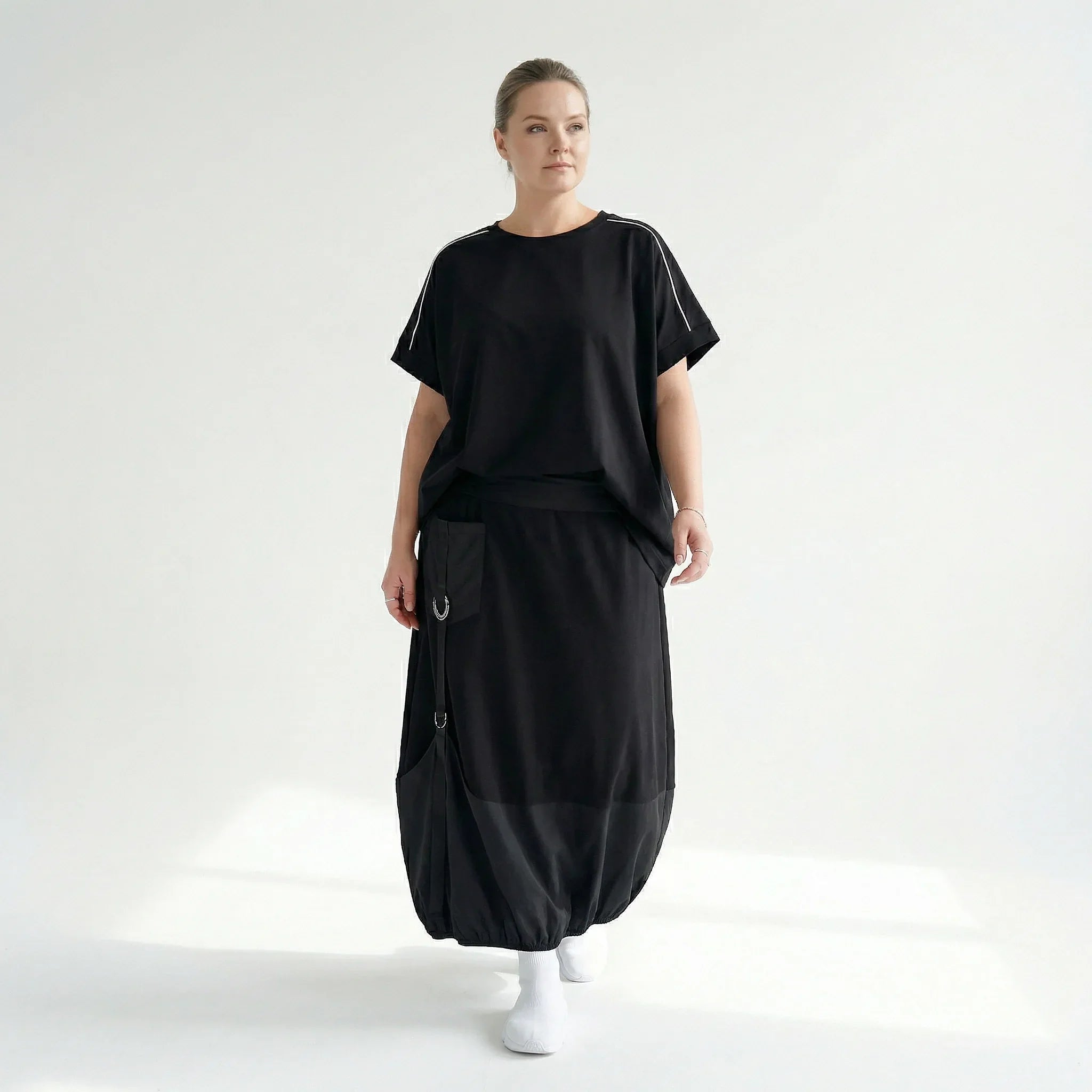 Oversize-Bluse Damen Maxlive Schwarz mit Paspel | EU 38 bis 62 | Lagenlook, Avantgarde, elastisch, Made in Turkey