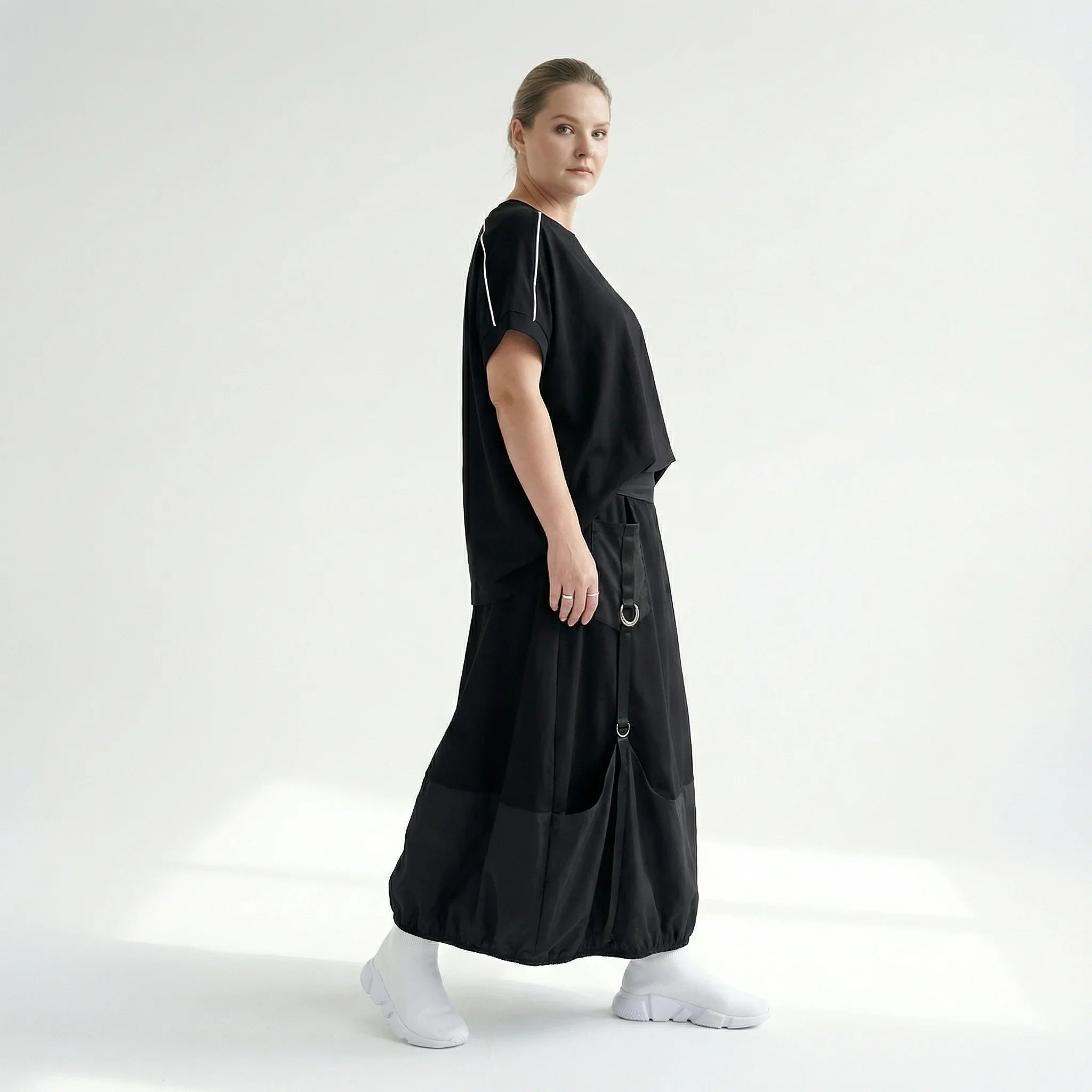 Oversize-Bluse Damen Maxlive Schwarz mit Paspel | EU 38 bis 62 | Lagenlook, Avantgarde, elastisch, Made in Turkey
