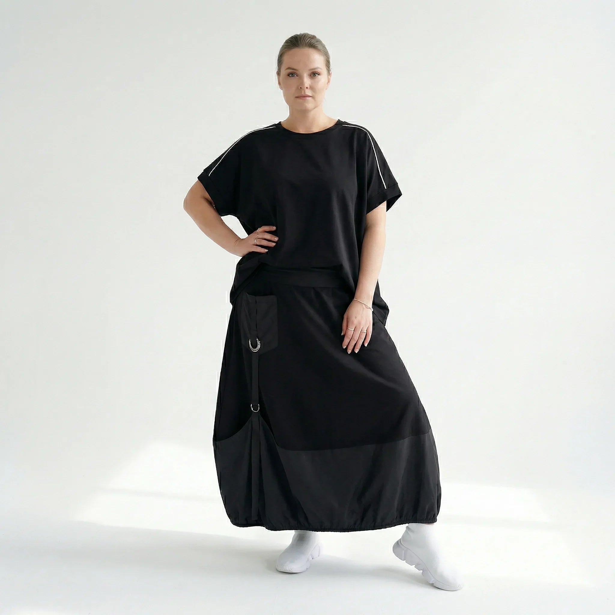 Oversize-Bluse Damen Maxlive Schwarz mit Paspel | EU 38 bis 62 | Lagenlook, Avantgarde, elastisch, Made in Turkey