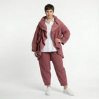 Cadrelli Damen Zweiteiler Rosébraun – Oversize Jacke & Hose, Viskose, Made in Turkey, EU 38/48, Lagenlook, Avantgarde-Outfit